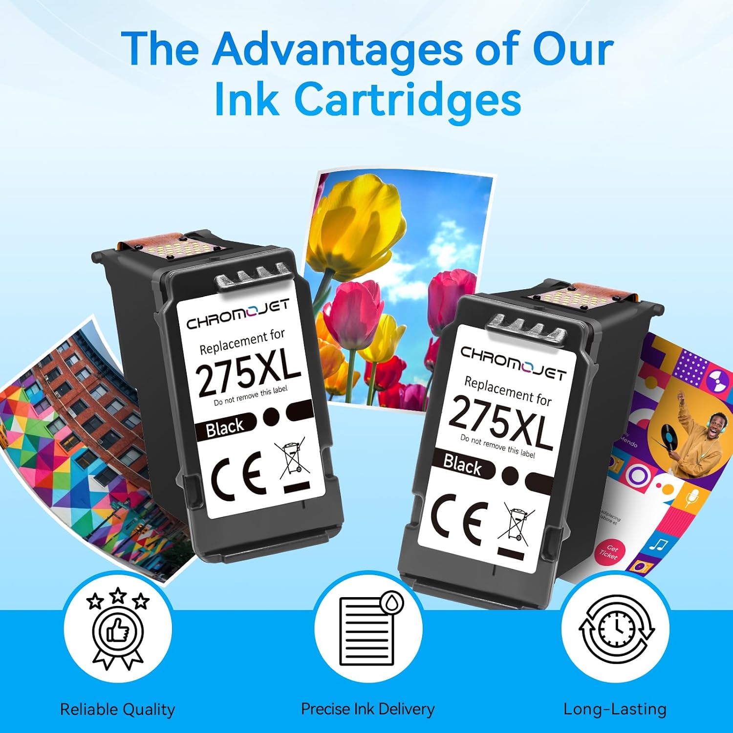 Detalle de Chromojet 275XL Black Ink Cartridges, 2-Pack Compatible with Canon PIXMA