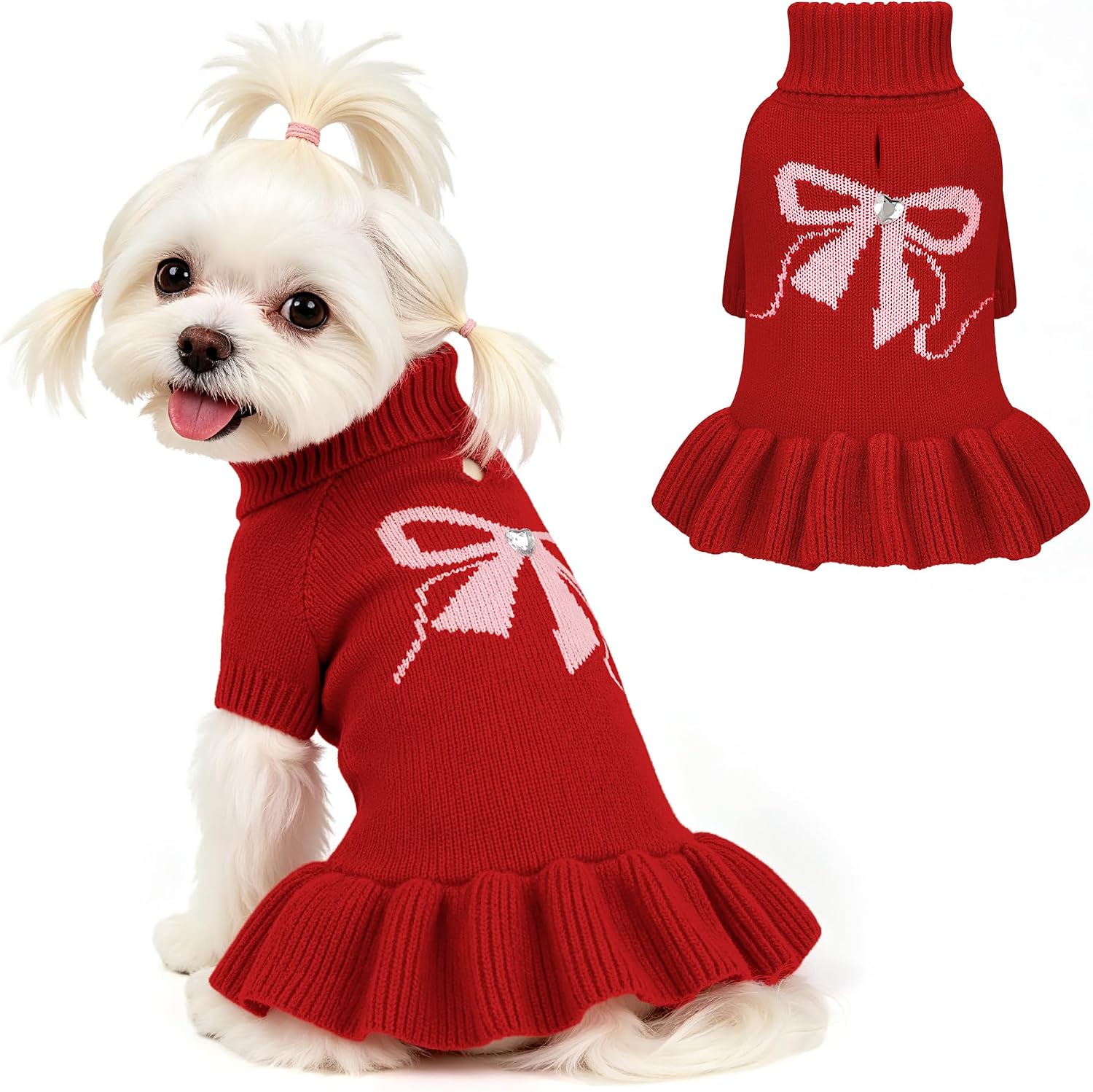 Detalle de YUDODO YU89013RED0M1 Dog Sweater Dress, Red Stretch Knit with Turtleneck