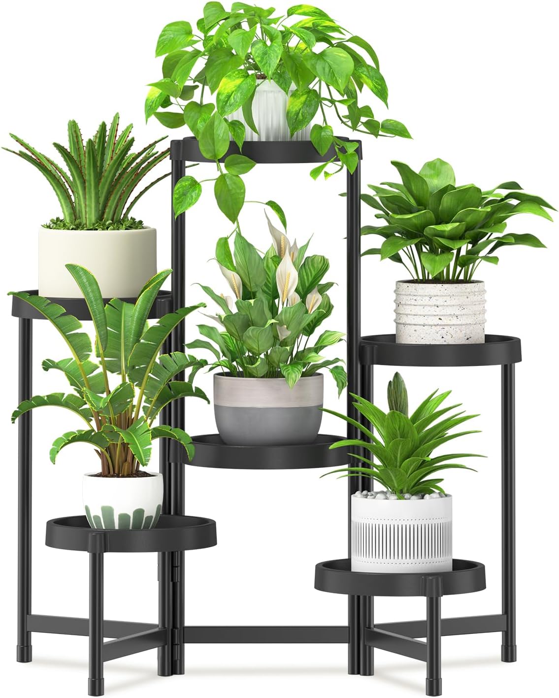Detalle de iDavosic.ly 6-Tier Folding Plant Stand with Waterproof Plastic Trays, Black