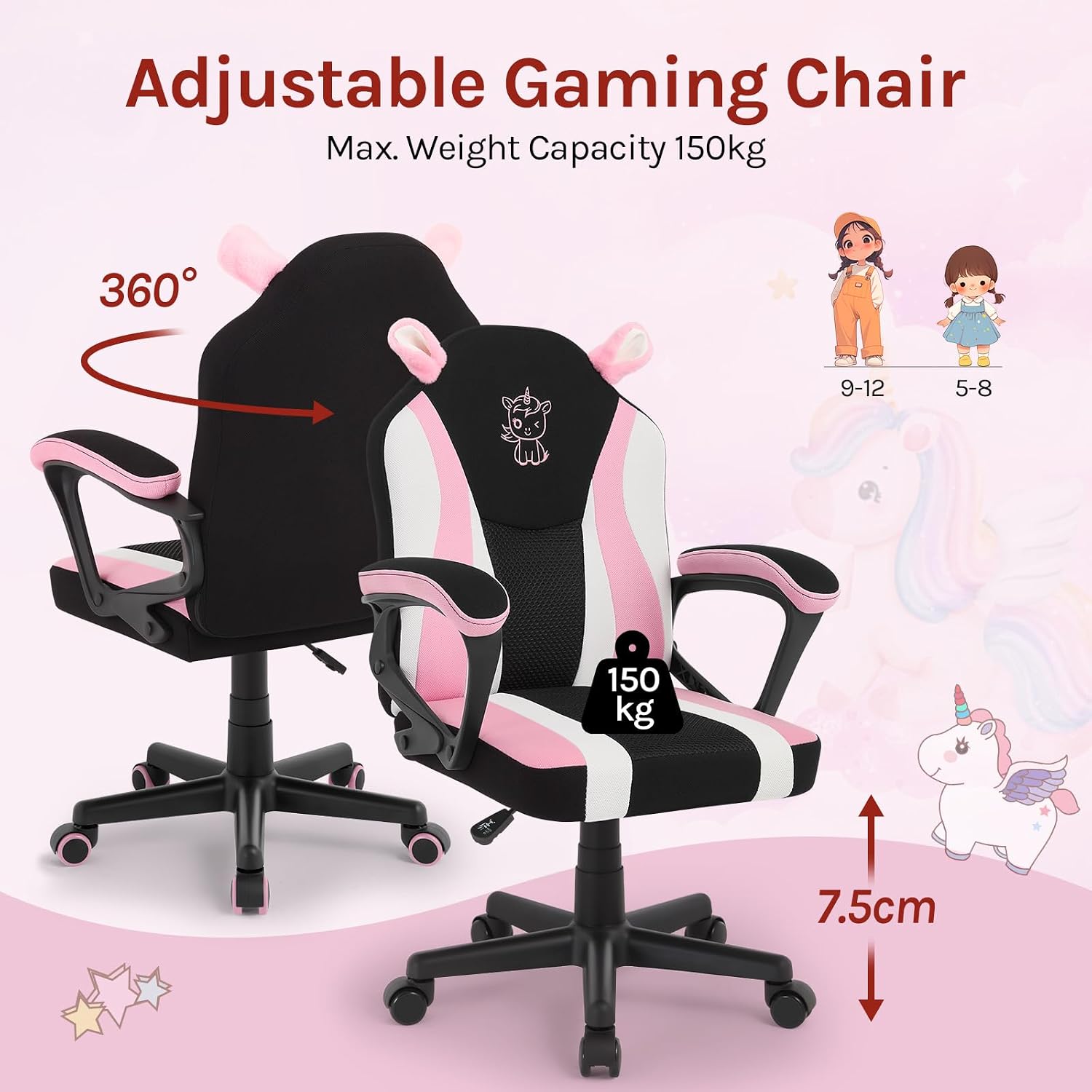 Thumbnail 6 de WOLTU Kinder Gaming Stuhl ergonomisch rosa