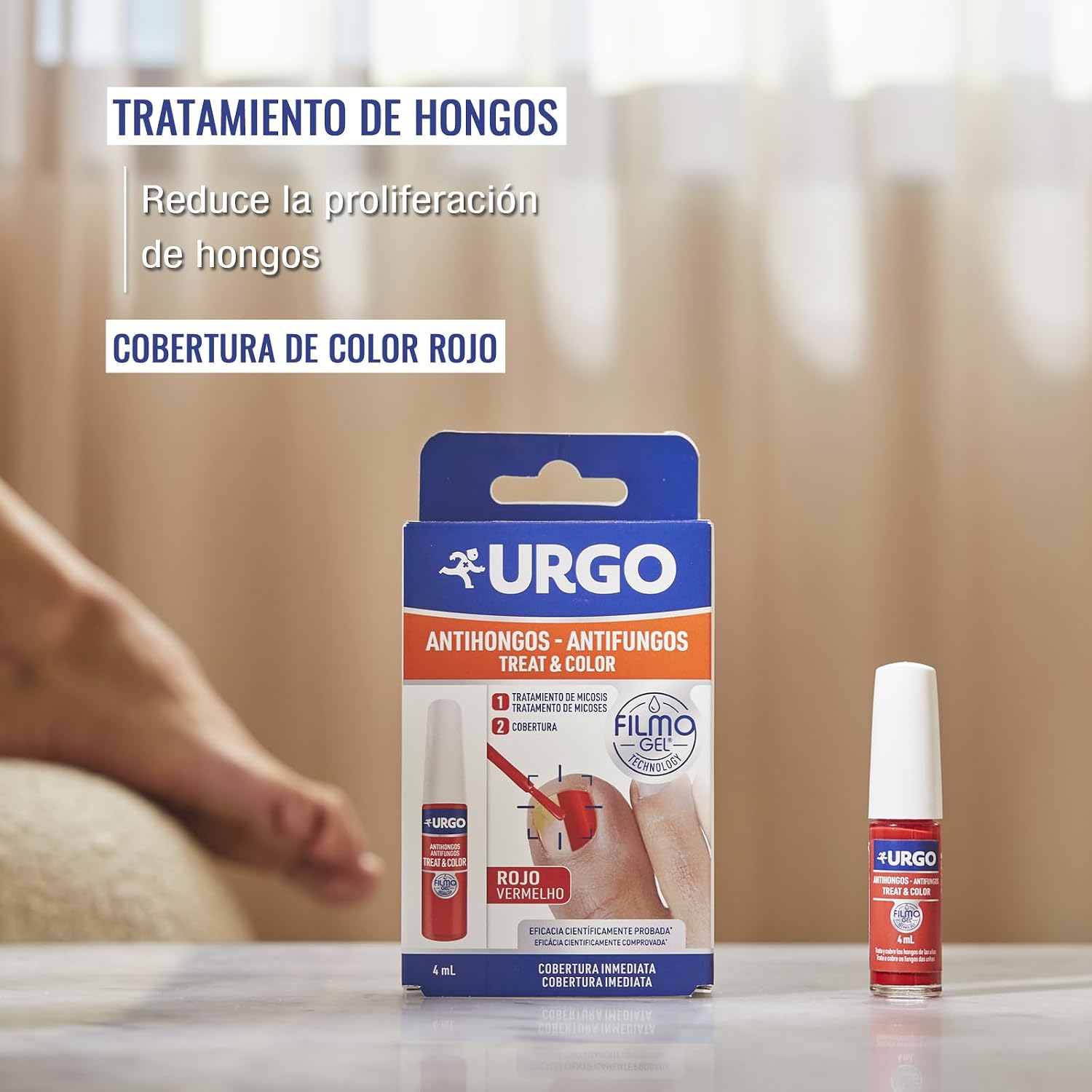 Detalle 2 de Urgo Treat & Color Filmogel Rojo 4 ml - Antihongos para Uñas 🚫