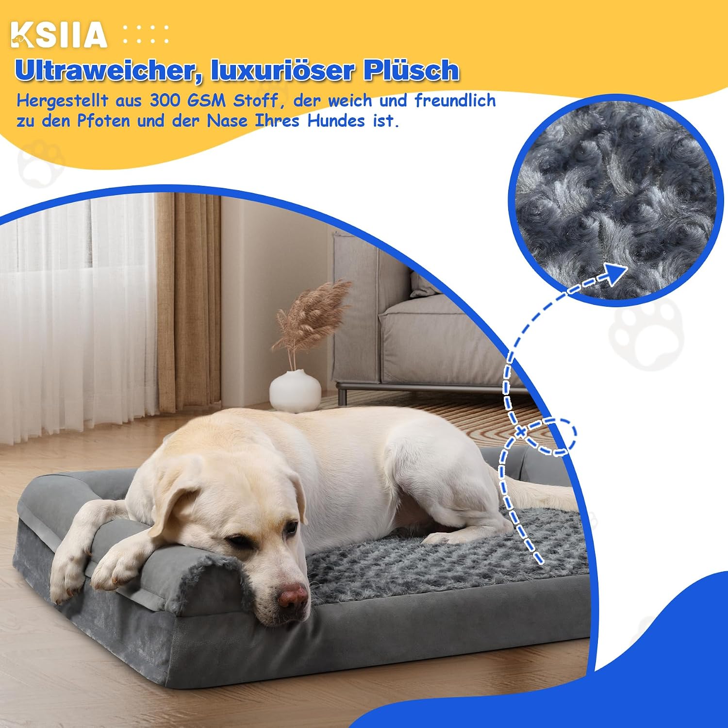 Thumbnail 5 de KSIIA Orthopädisches Hundebett Mittelgroße Hunde, 91x68x16 cm – Grau, mit drei erhöhten Rändern, abnehmbarer Bezug und rutschfeste Unterseite