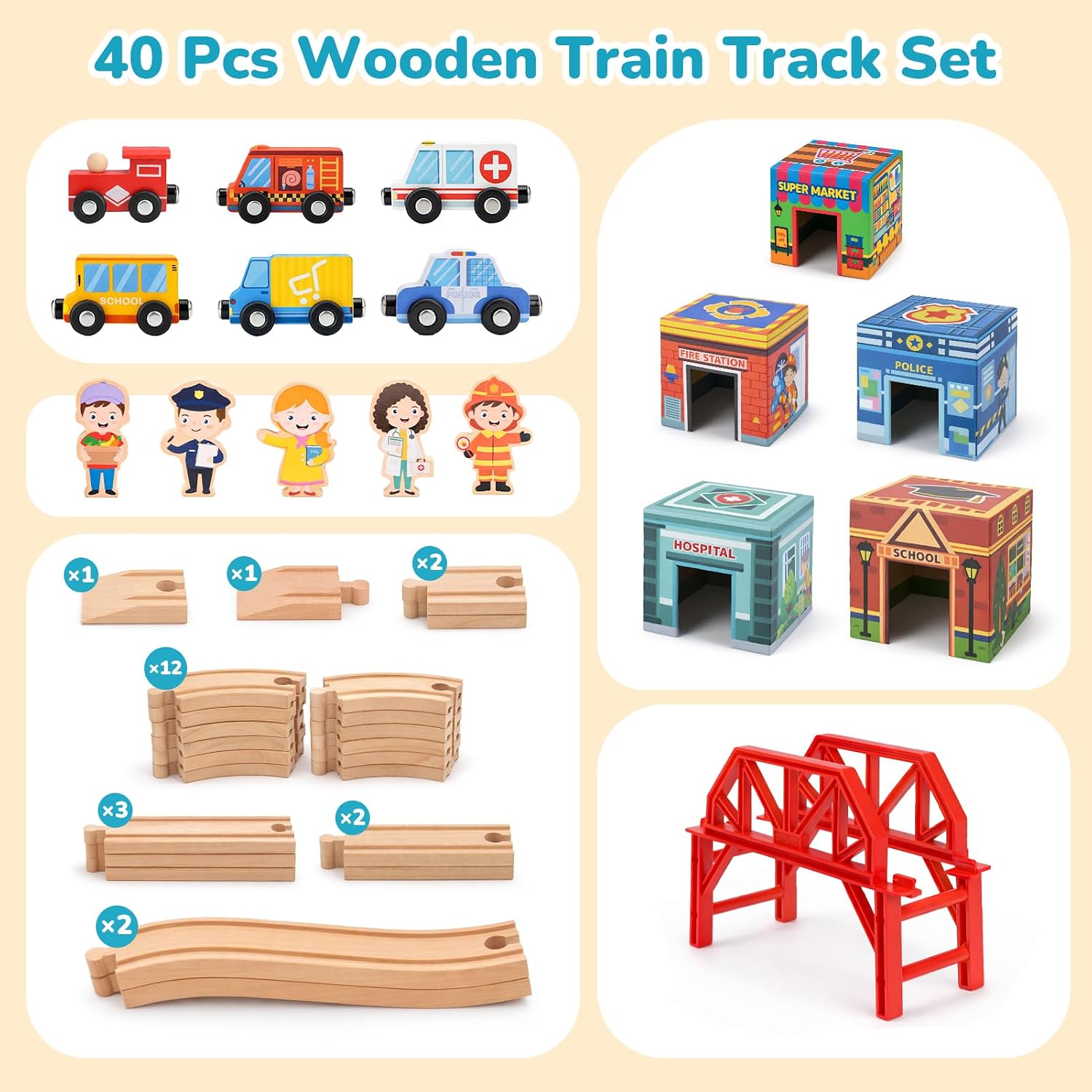 Detalle de Wooden Train Set with 23 Tracks