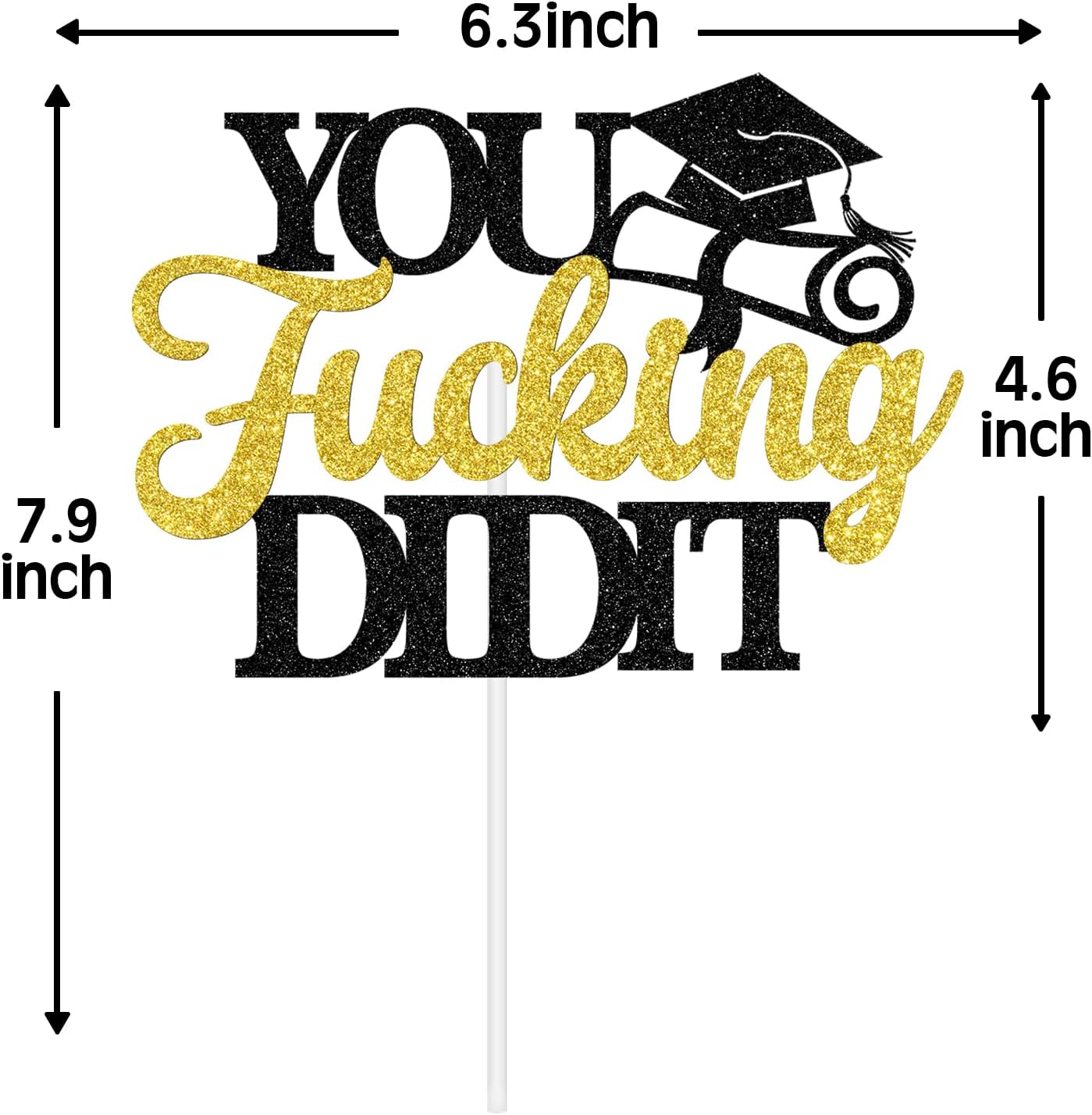 Detalle de Jenrtvis You Did It Graduation Cake Topper, Gold Glitter Class of 2026