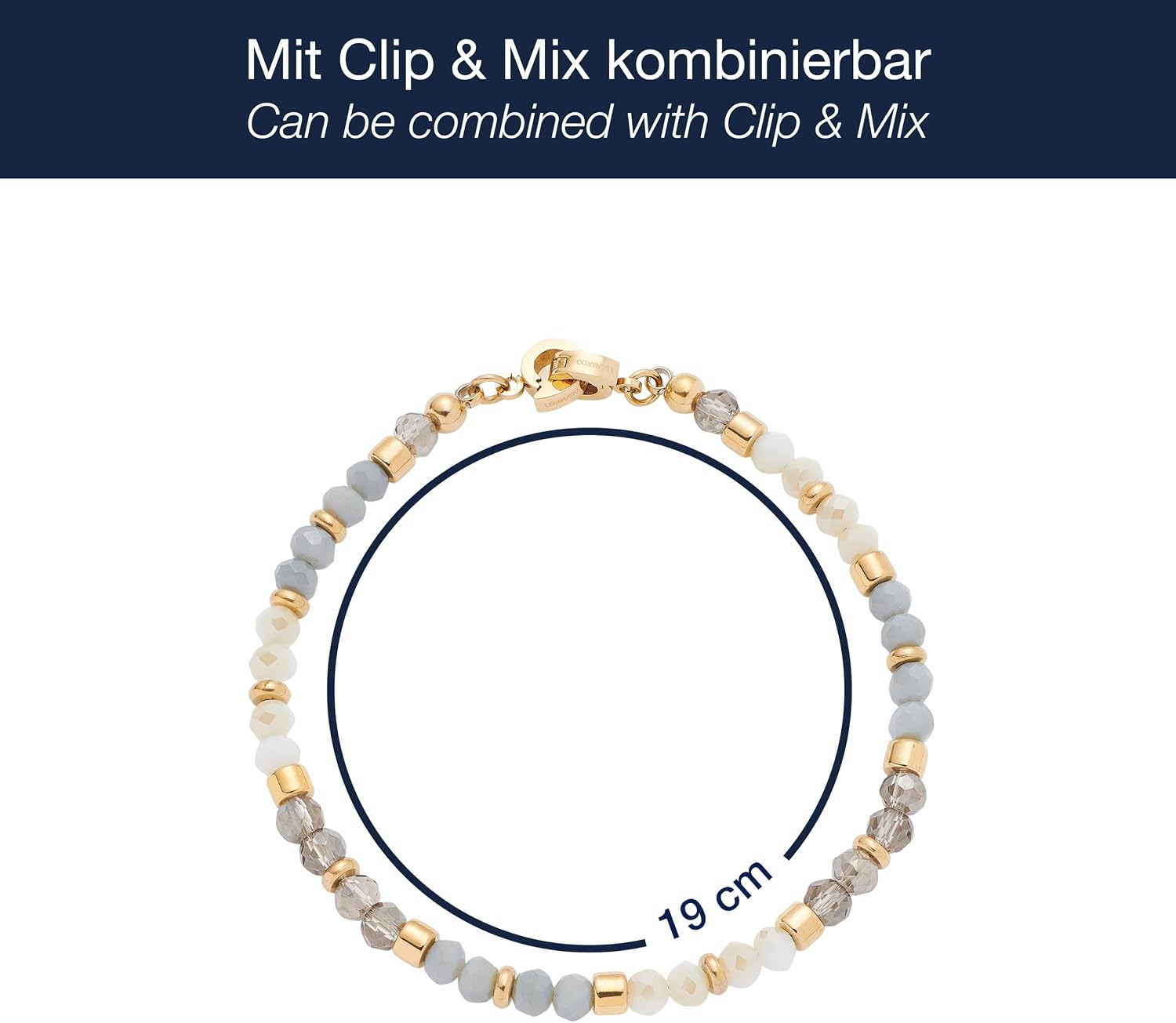Detalle 2 de JEWELS BY LEONARDO Armband Clip & Mix Bernie (025574) – Clip-Schmuck in goldfarbenem Edelstahl mit Glasschliffperlen