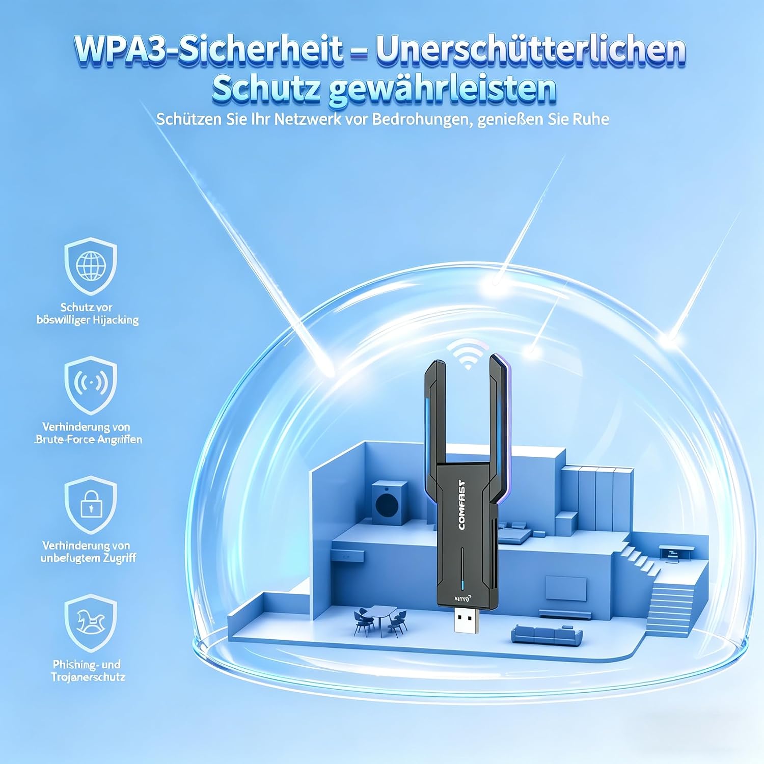 Thumbnail 6 de COMFAST WLAN Stick USB WLAN Adapter 5400 Mbit/s WiFi 6 – USB 3.0 Dongle mit Hochgewinn-Antennen