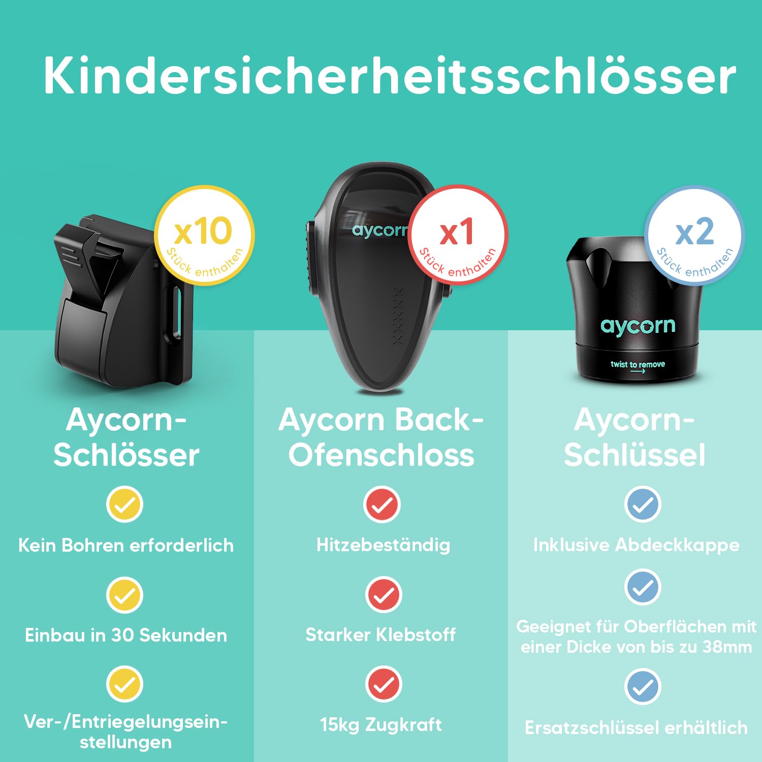 Thumbnail 1 de Aycorn magnetisches Schrankschloss & Backofen-Kindersicherung für Schubladen und Schränke (ohne Bohren)