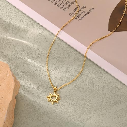 Thumbnail 4 de Tewiky Sun Pendant Necklace for Women, 14K Gold Plated Layered Sun Charm