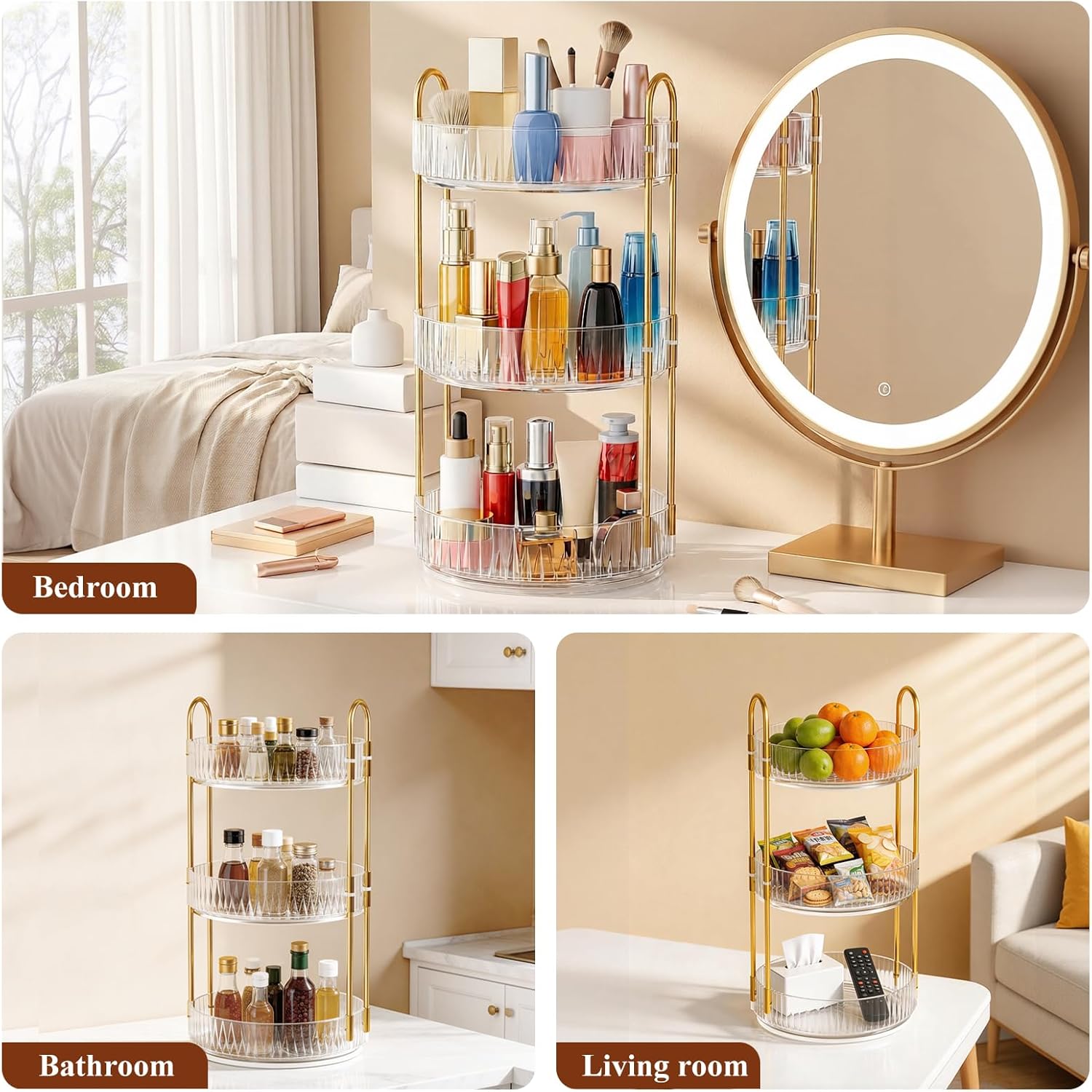Thumbnail 6 de Dayacoco 360 Rotating Makeup Organiser, 3-Tier Round Spinning Storage Stand