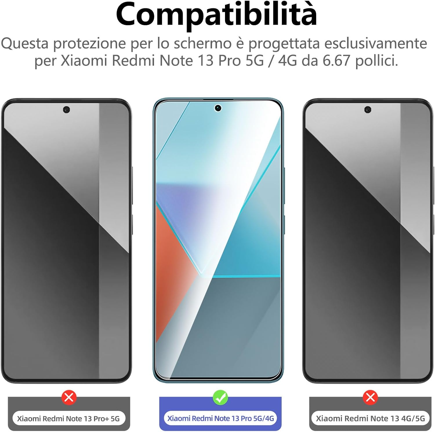 Detalle 2 de NEW'C Vetro temperato per Xiaomi Redmi Note 13 Pro 5G, 9H