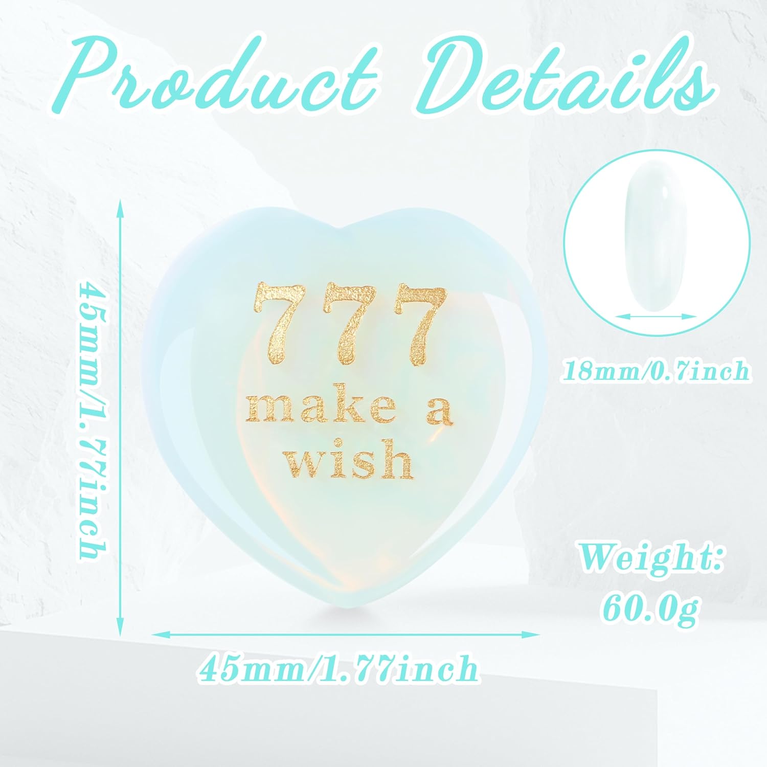 Thumbnail 4 de AWARDSEN Good Luck Opal Heart Crystal with 777 Angel Number and 'Make a Wish' Engraving