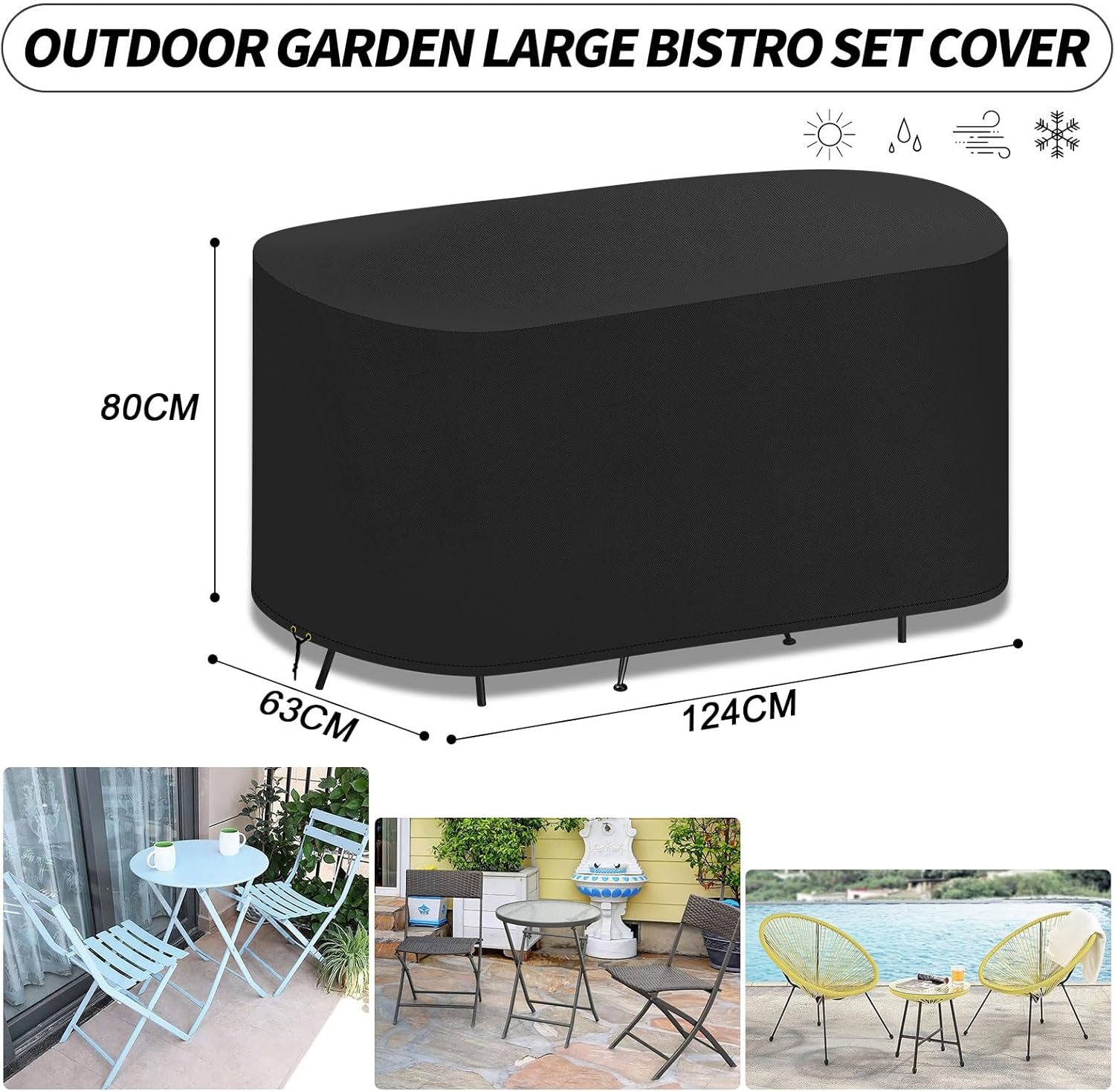 Detalle 2 de PATIO PLUS Outdoor Garden Large Bistro Set Cover – 420D Oxford, Waterproof & UV Protected