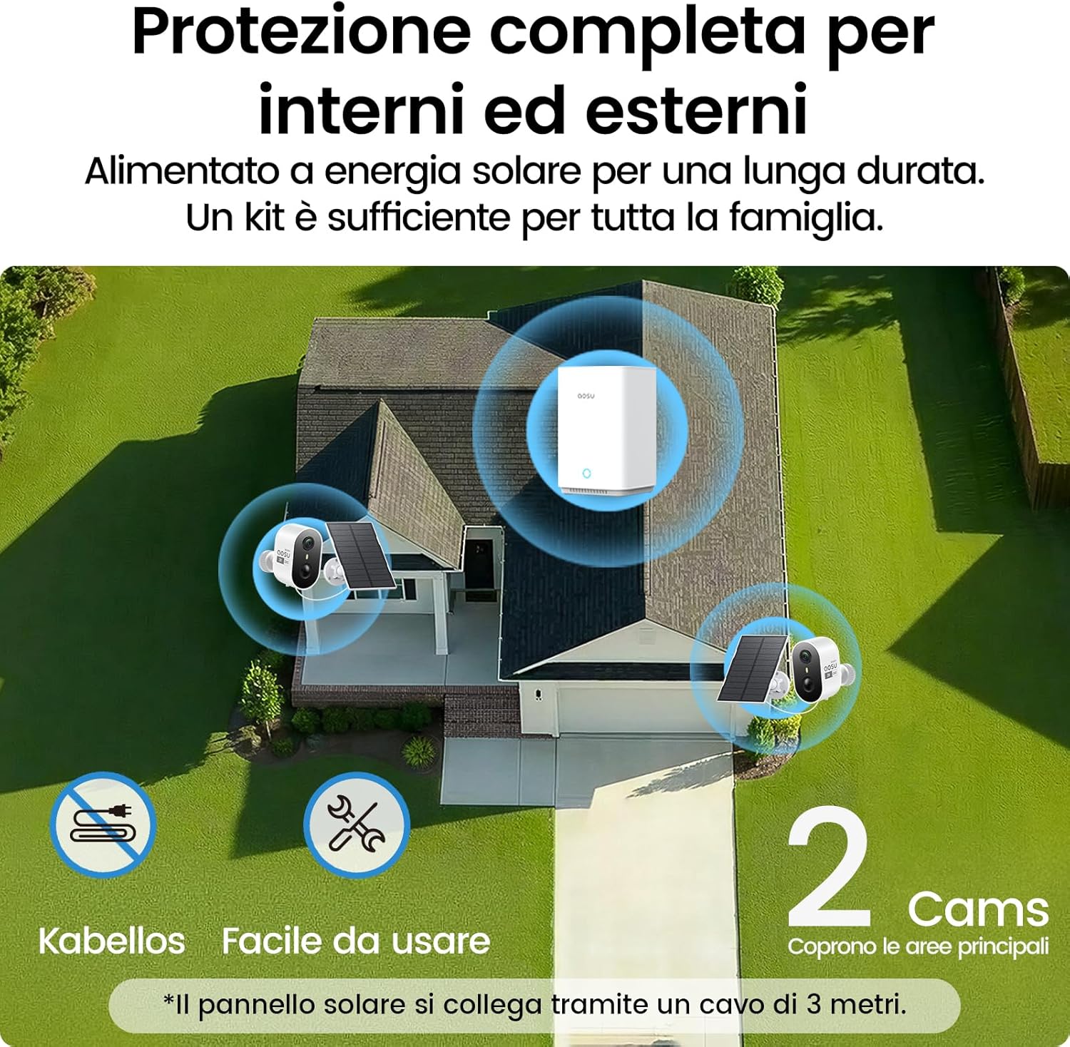 Detalle de aosu Cámara di Vigilanza 2K Exterior Solare Kit 2 Cámaras con Aosubase 2.0 - Soluzione wireless 24/7