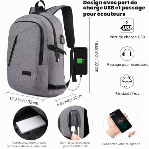 Thumbnail 1 de WENIG Sac à Dos Ordinateur Portable 17 Pouces – Antivol, 35L, USB intégré