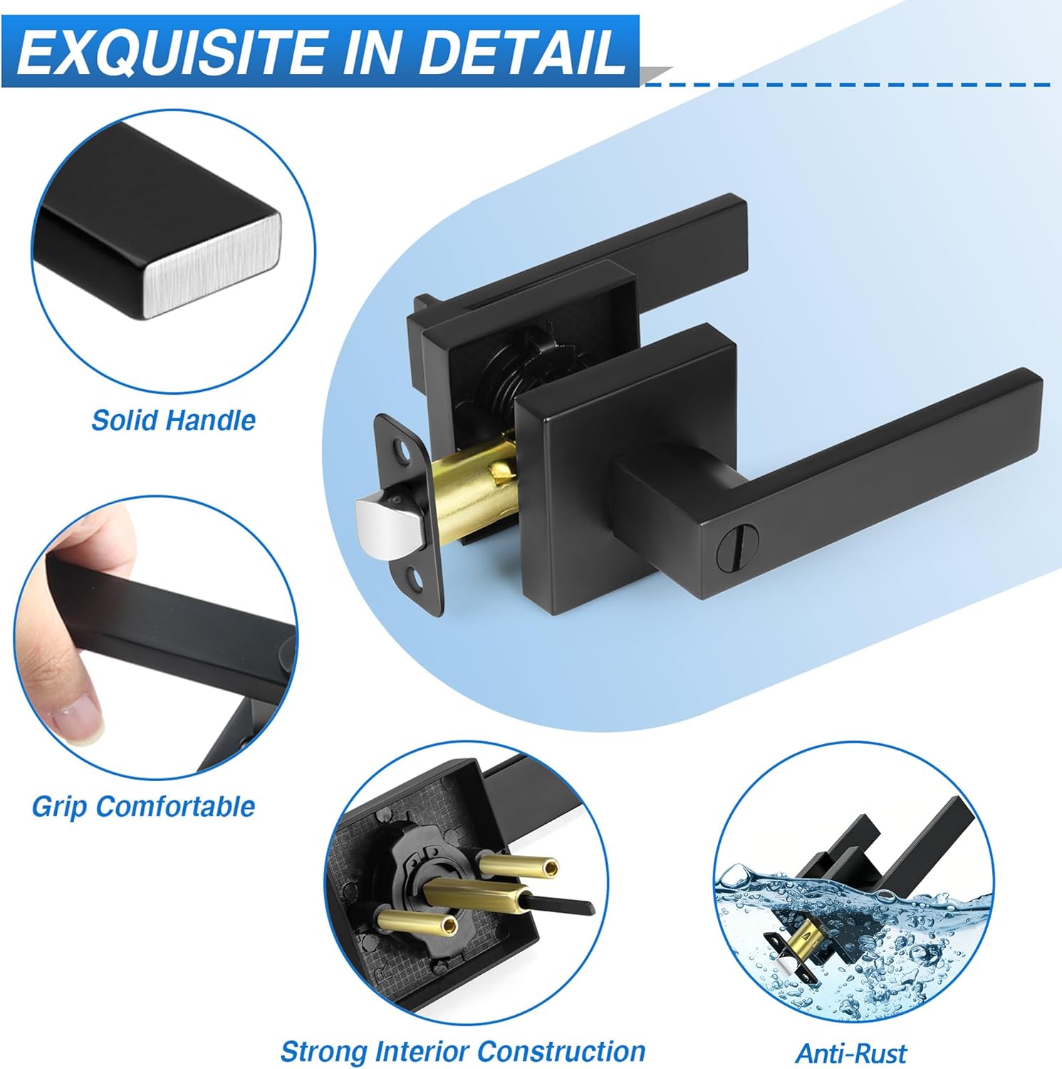 Thumbnail 2 de Plustool 6-Pack Matte Black Keyless Privacy Door Lever Locksets (Square, Reversible)