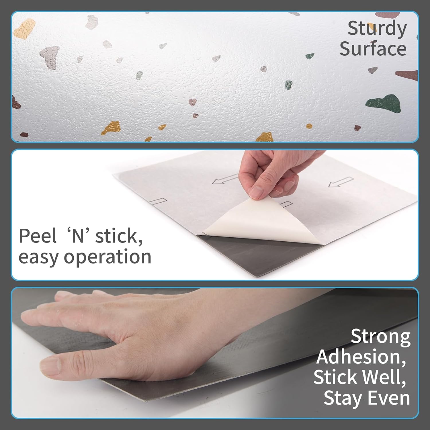 Detalle 1 de Art3d A43528 30-Pack Peel-and-Stick Vinyl Floor Tiles, 12 x 12 in, Modern Terrazzo