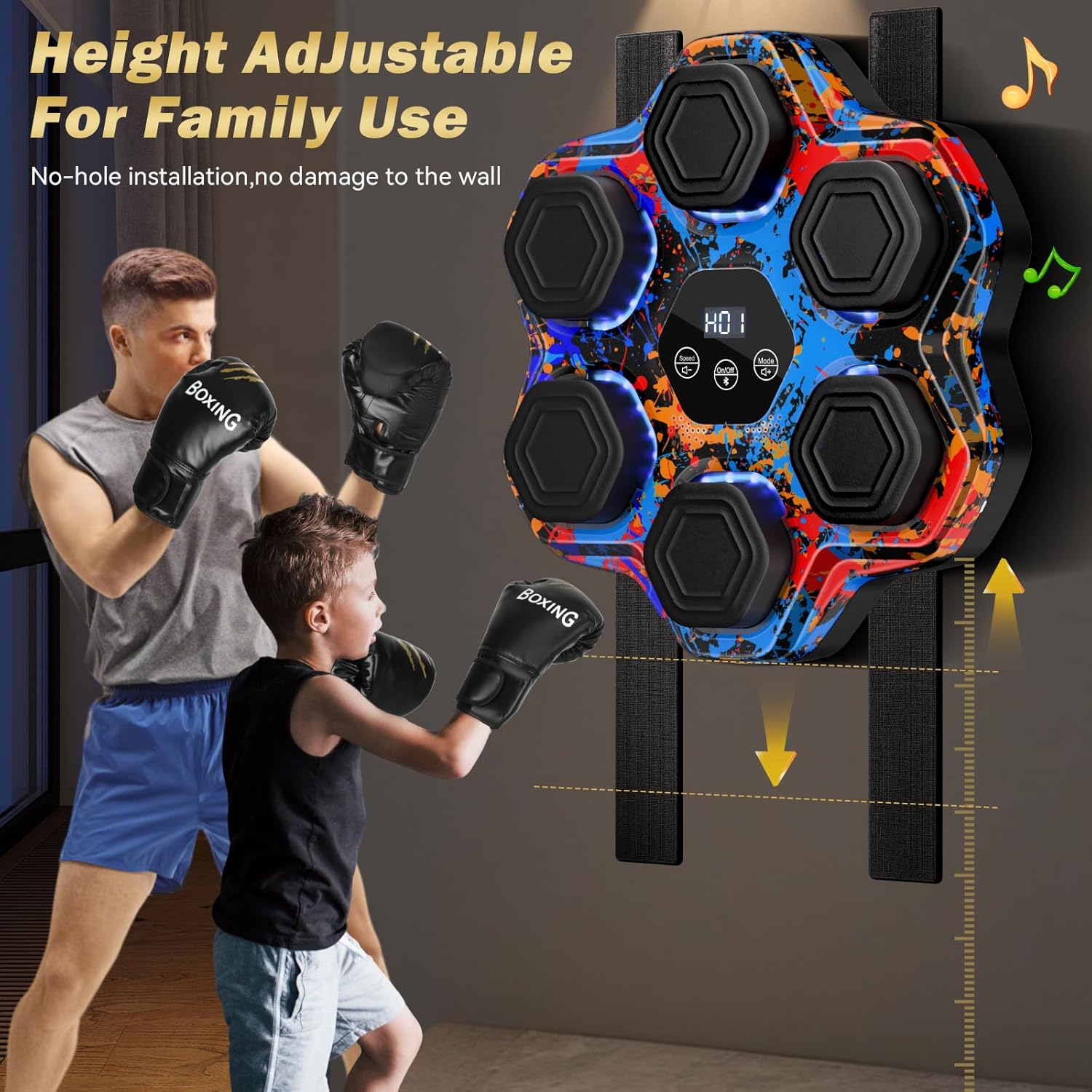 Thumbnail 5 de Music Boxing Machine with Bluetooth, LED Punch Counter & 9 Modes/9 Speeds — Wall Mounted Trainer with Gloves
