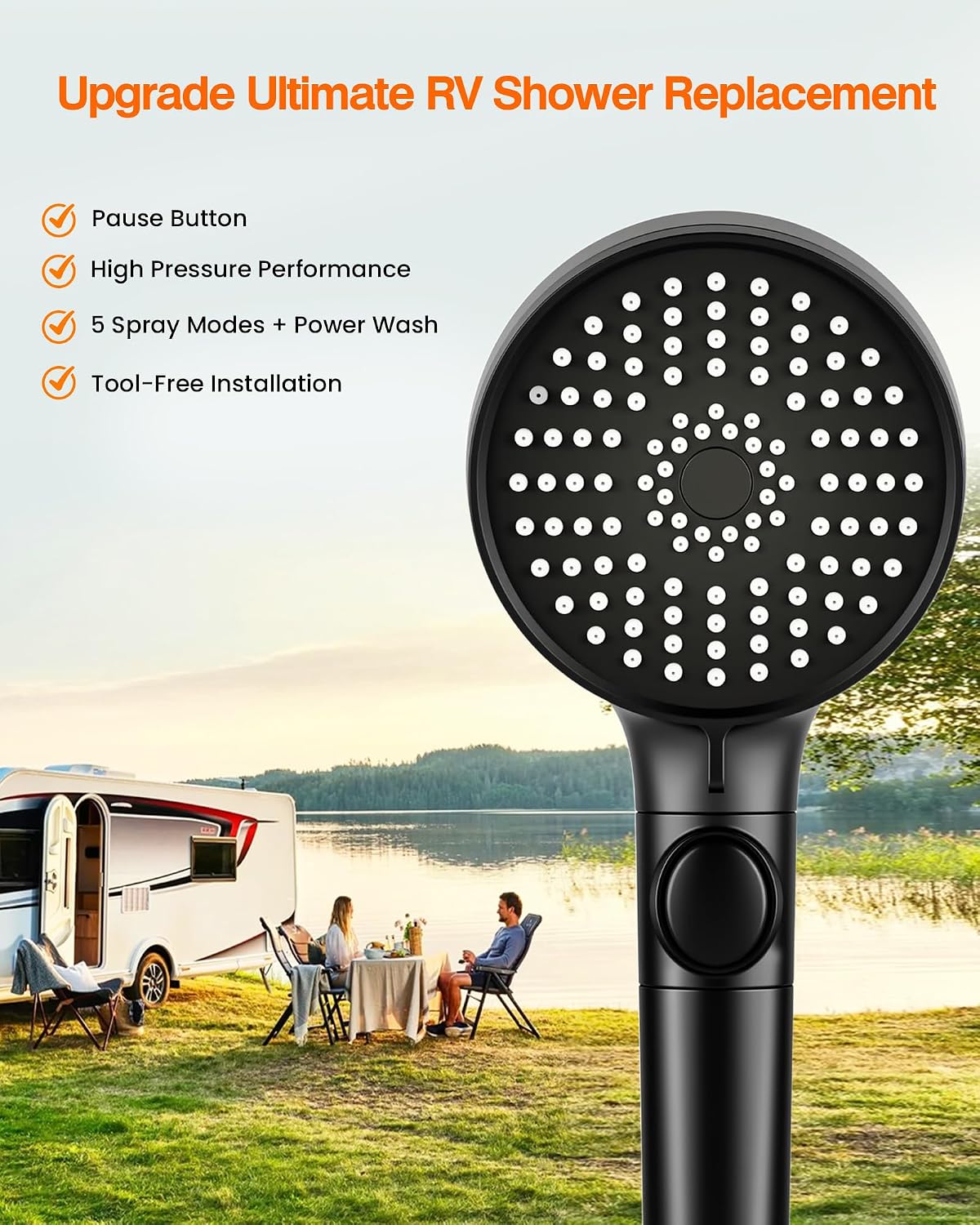 Detalle de ECOHARV EARV01 RV Handheld Shower Head, 5 Modes, Matte Black