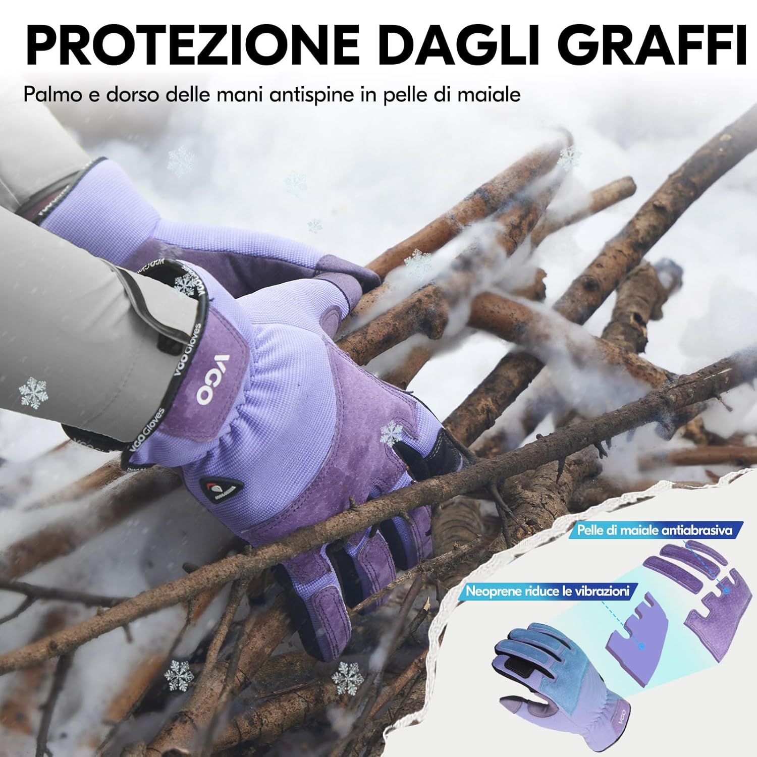 Thumbnail 4 de Vgo… Guanti da lavoro da donna invernali impermeabili con touchscreen, palm in pelle antiscivolo/antiabrasione (1 paio)