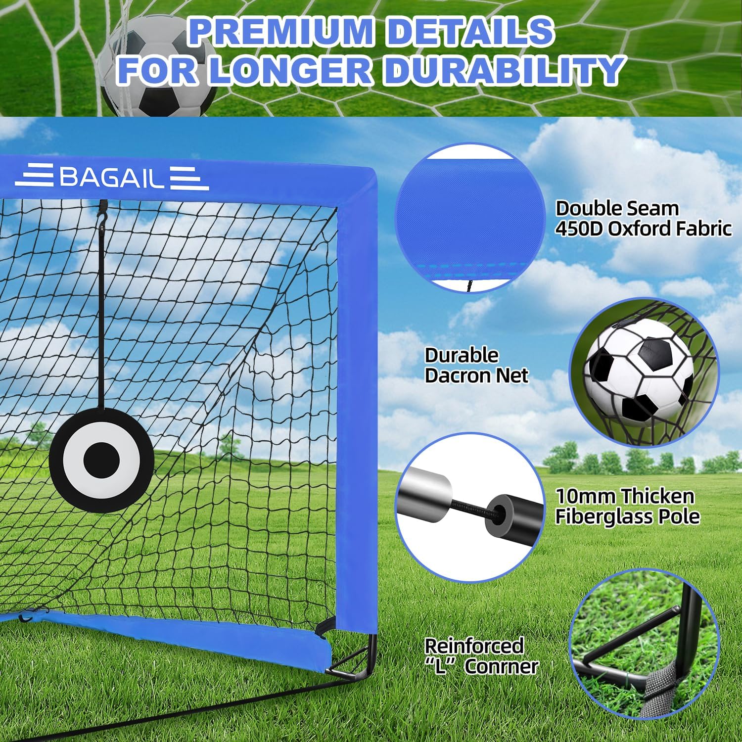 Detalle 2 de Bagail Football Goal rete calcio pop up 120×90×90 cm