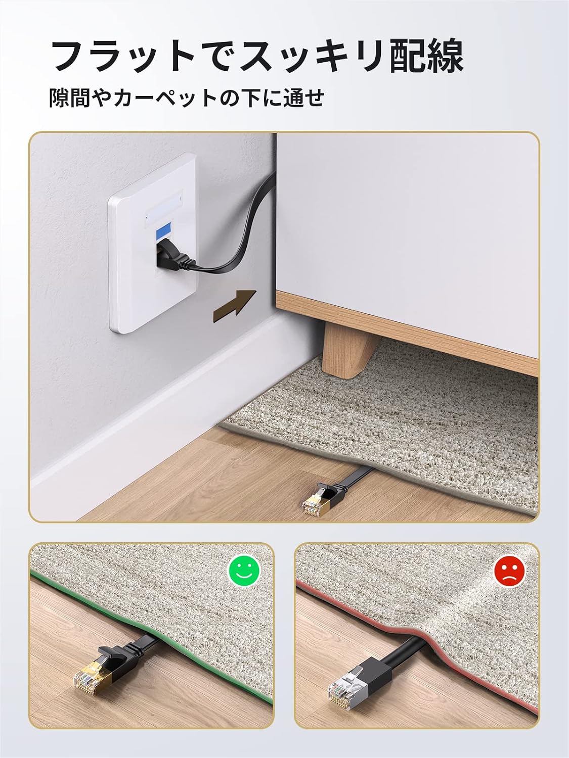 Detalle de UGREEN CAT7 LANケーブル 10m フラット設計・RJ45・10Gbps/600MHz対応