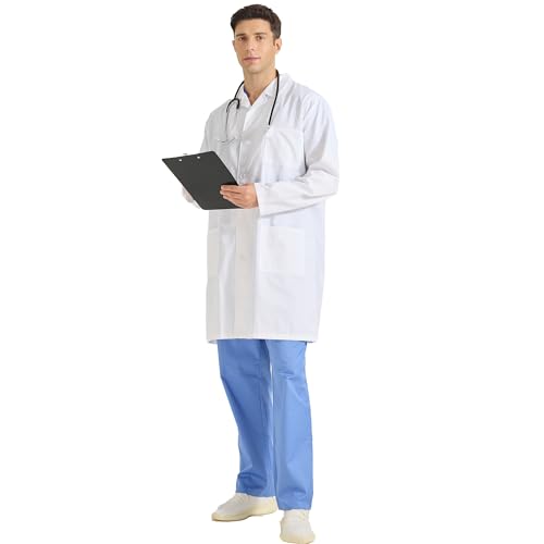 Detalle de MISEMIYA Camice da Laboratorio Unisex Bianco a Maniche Lunghe, 3 Tasche e Chiusura con Bottoni, 65% Poliestere + 35% Cotone, CZ-8167, M