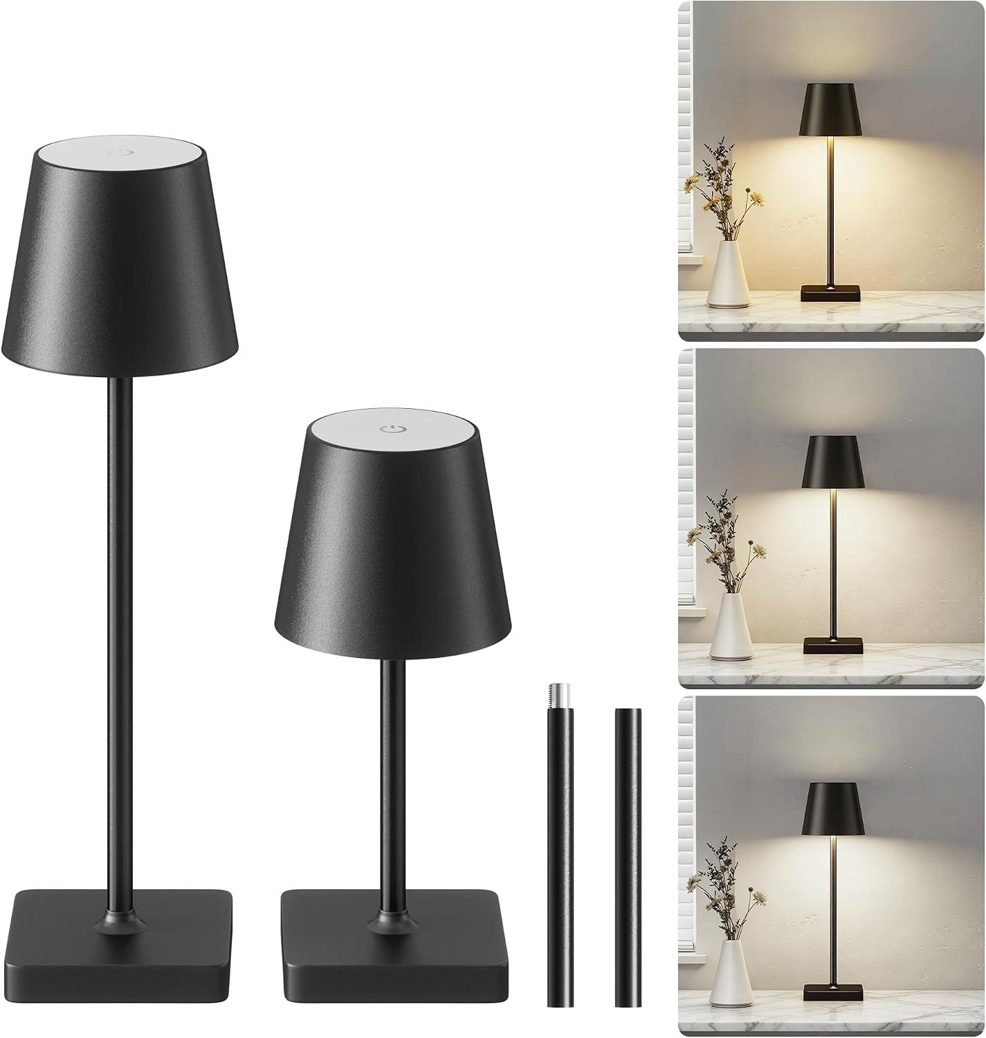 Detalle de FIONSUN TL002-GD2P-FNCA Cordless LED Table Lamps, 3 Colours, 2-Pack
