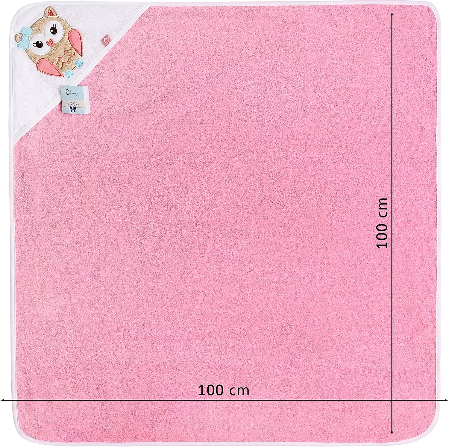 Thumbnail 2 de Be Mammy Asciugamano con Cappuccio 100% Cotone 100x100 cm – Rosa Gufo, Oeko-Tex