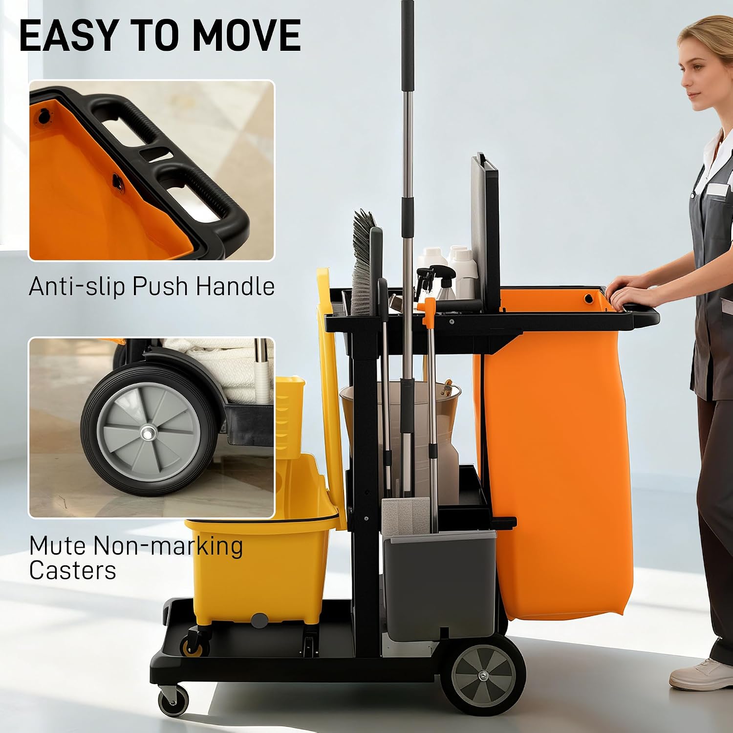 Detalle 2 de HOMCOM Janitorial Cart, 3-Tier