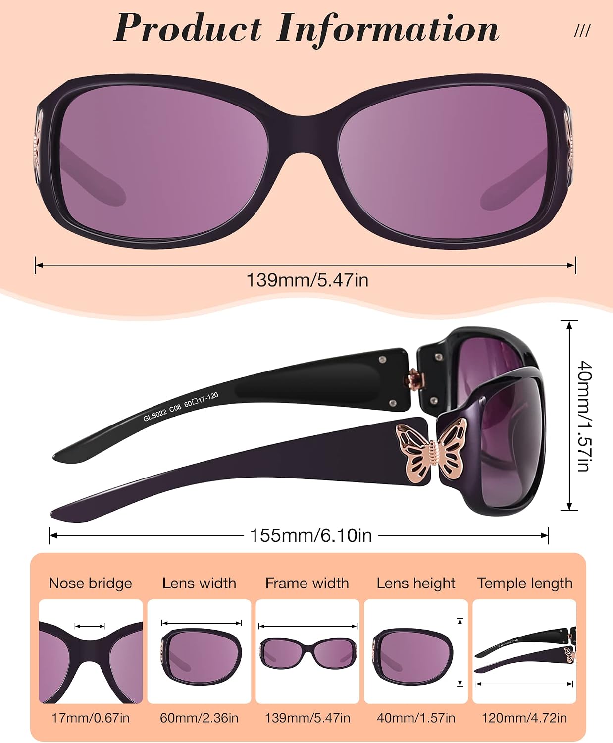 Thumbnail 2 de LVIOE Polarised Sunglasses: Womens Oversized Butterfly Frames with UV Protection
