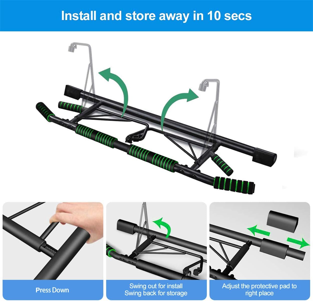 Thumbnail 2 de HAKENO Pull Up Bar Door Frame Fitness Chin-Up Bar with Suspension Straps – 200kg capacity, no drilling