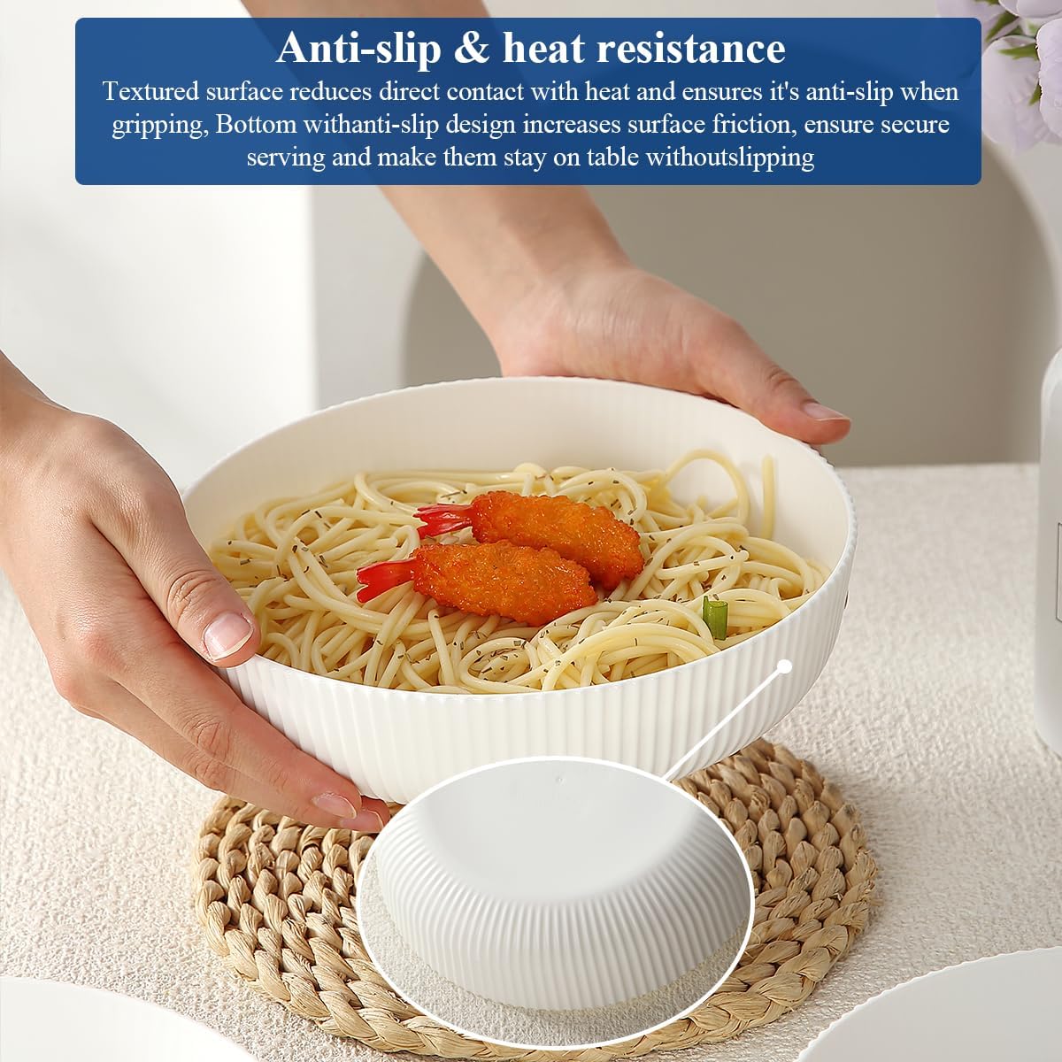 Thumbnail 4 de HOMQUEN Lot de 6 bols pour pâtes 1100 ml, blancs, en plastique incassable (lave-vaisselle)