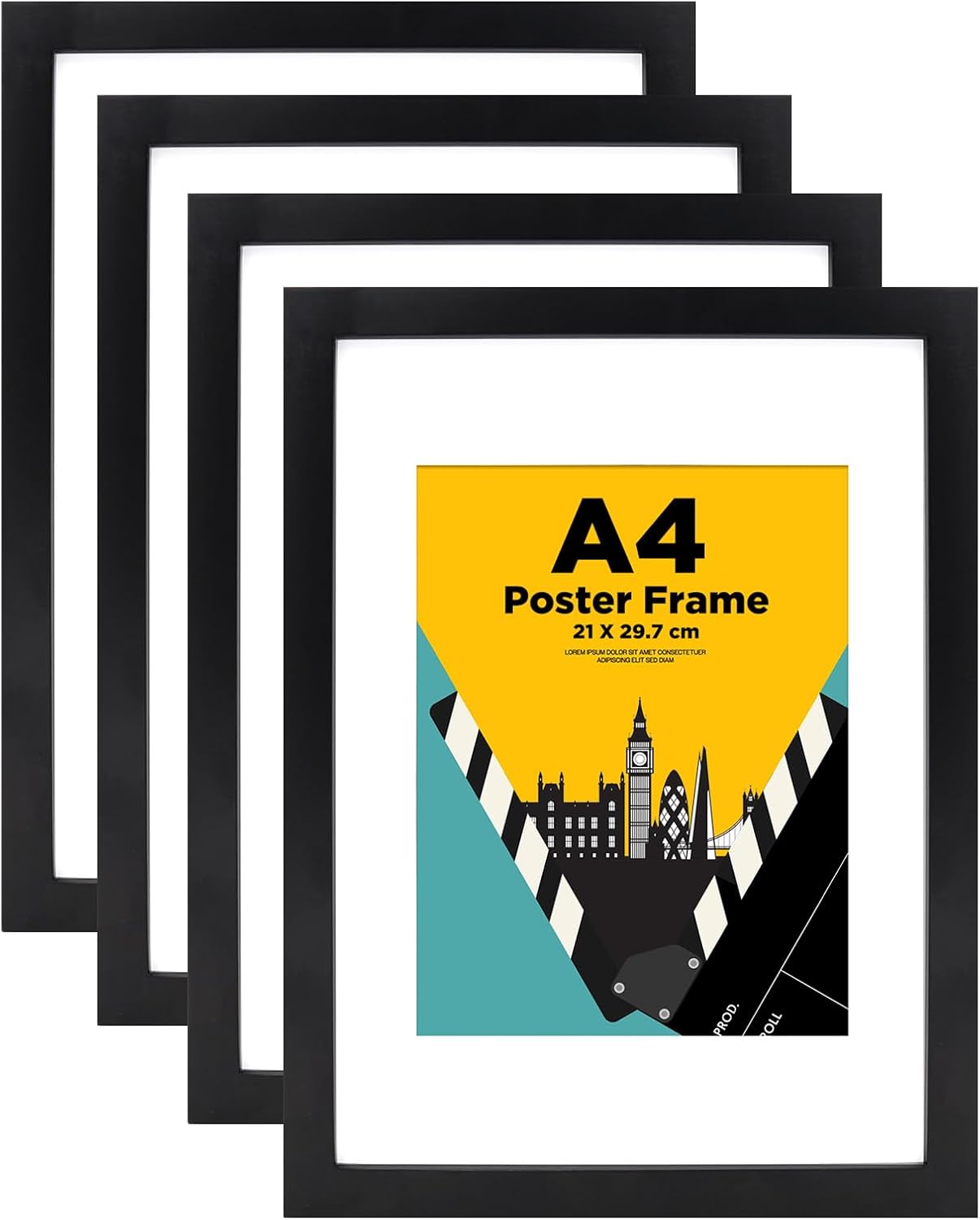 Detalle de EGOFINE A4 Frames: Solid Wood Picture Frames (Set of 4) with A5 Mat in Black