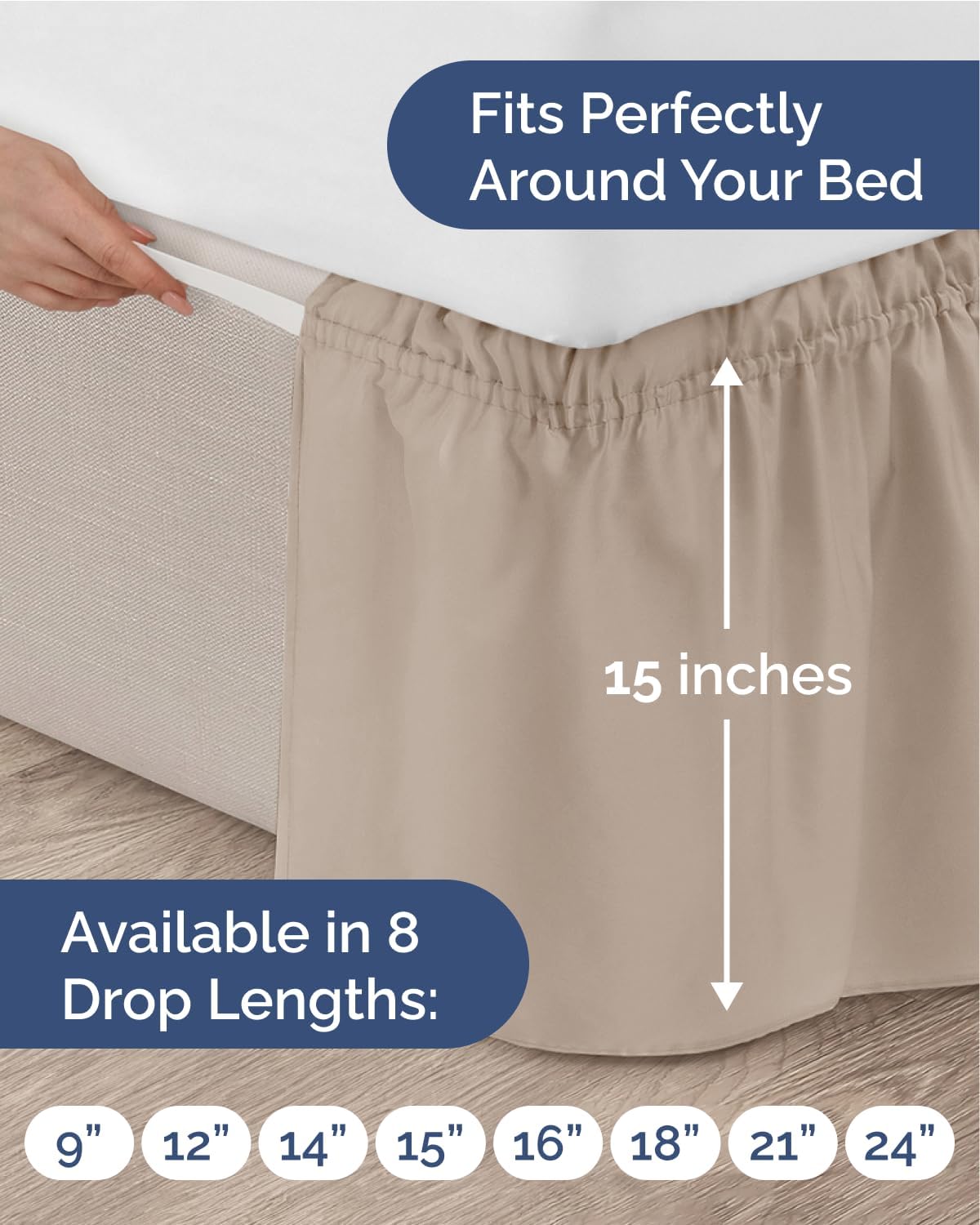 Thumbnail 3 de Wrap Around Dust Ruffle Bed Skirt (Wheat) for King Size Beds with 15 Inch Drop