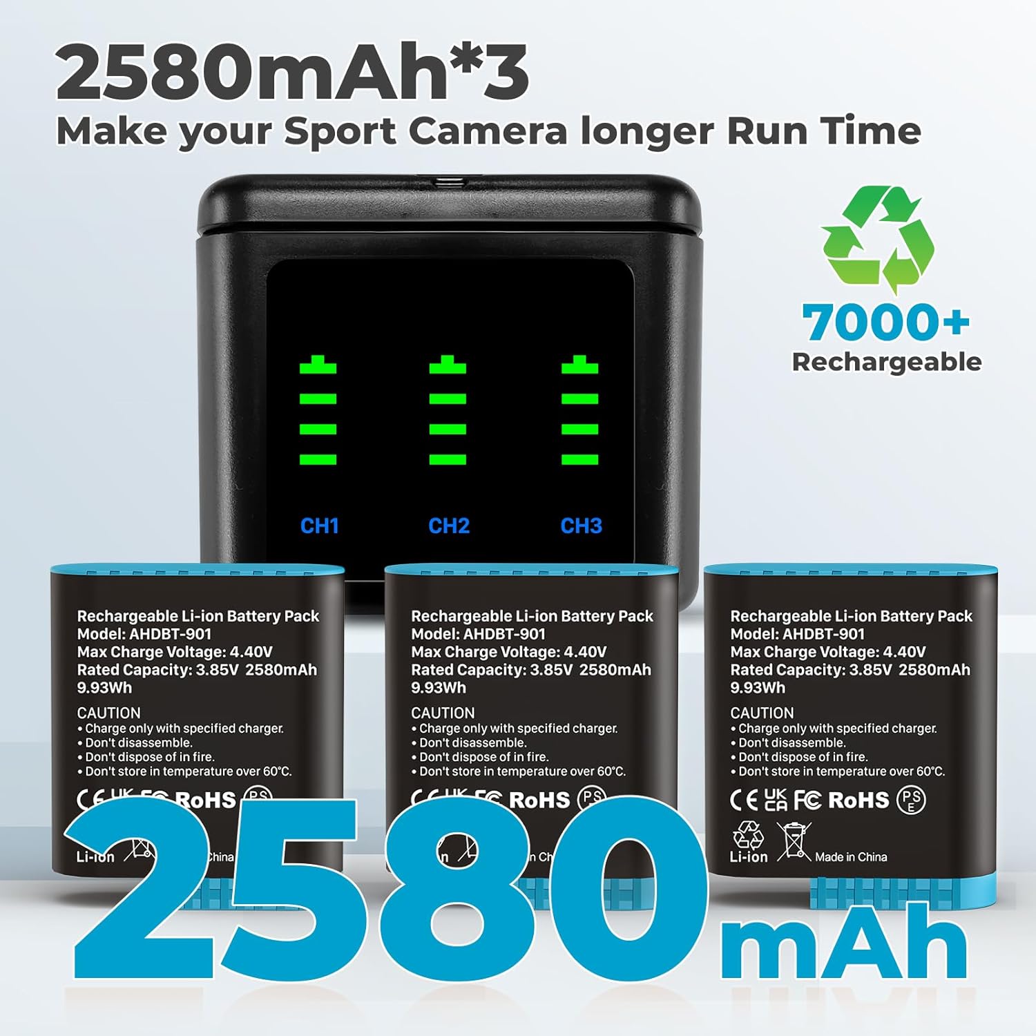 Thumbnail 3 de GoPro Hero12 Akku Ladegerät Kit 3x 2580mAh