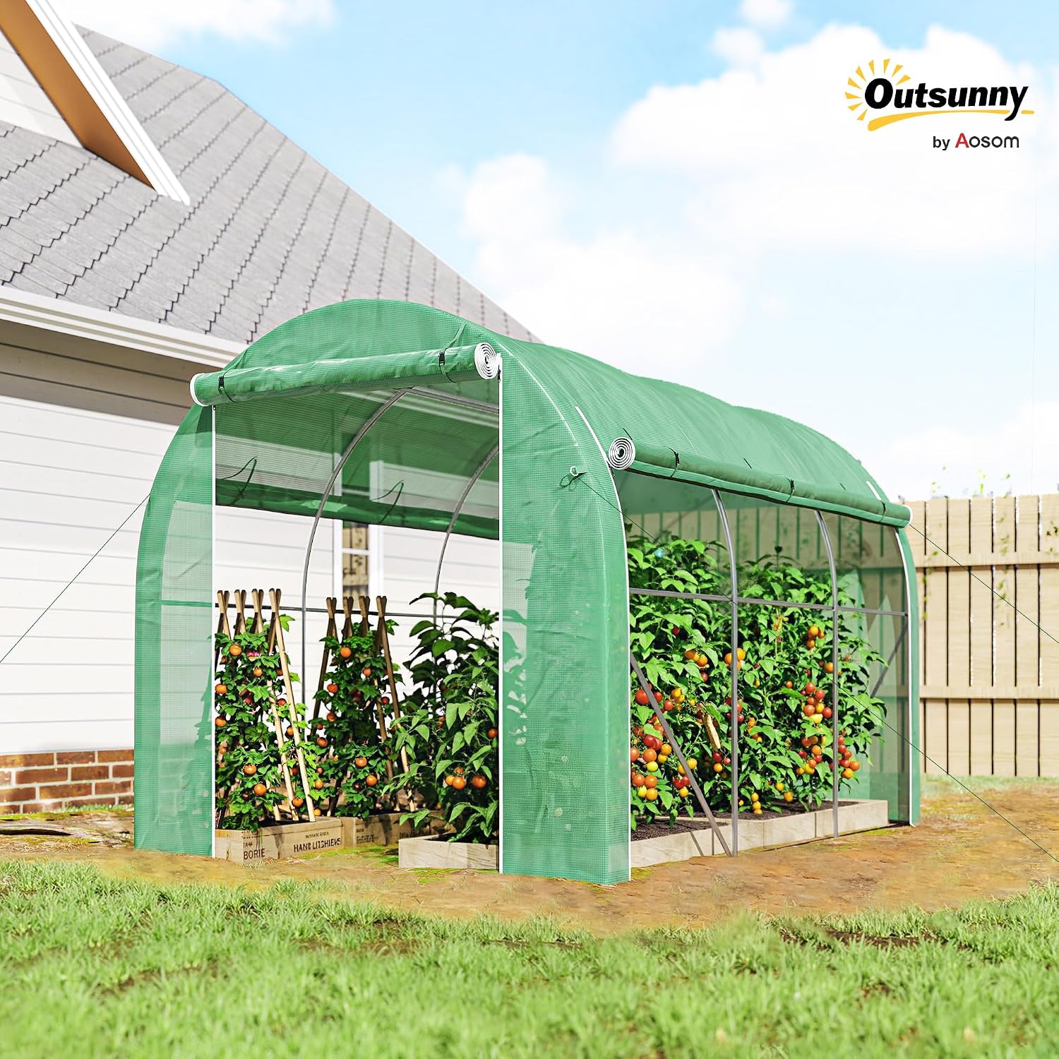 Detalle 2 de Outsunny 84H-009V01GN tunnelkas 6 m² met oprolbare zijwanden