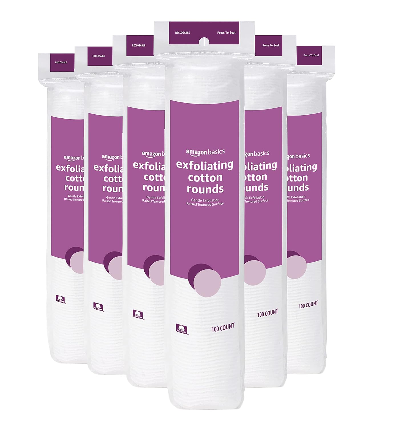 Amazon Basics Exfoliating Cotton Rounds, 600 Count (6 Packs of 100)