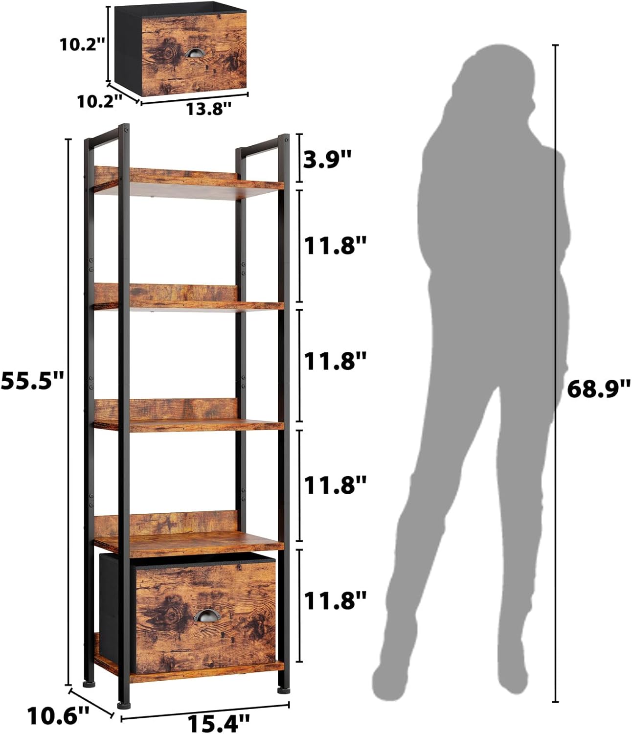 Detalle de Furologee 5-Tier Bookshelf with Drawer
