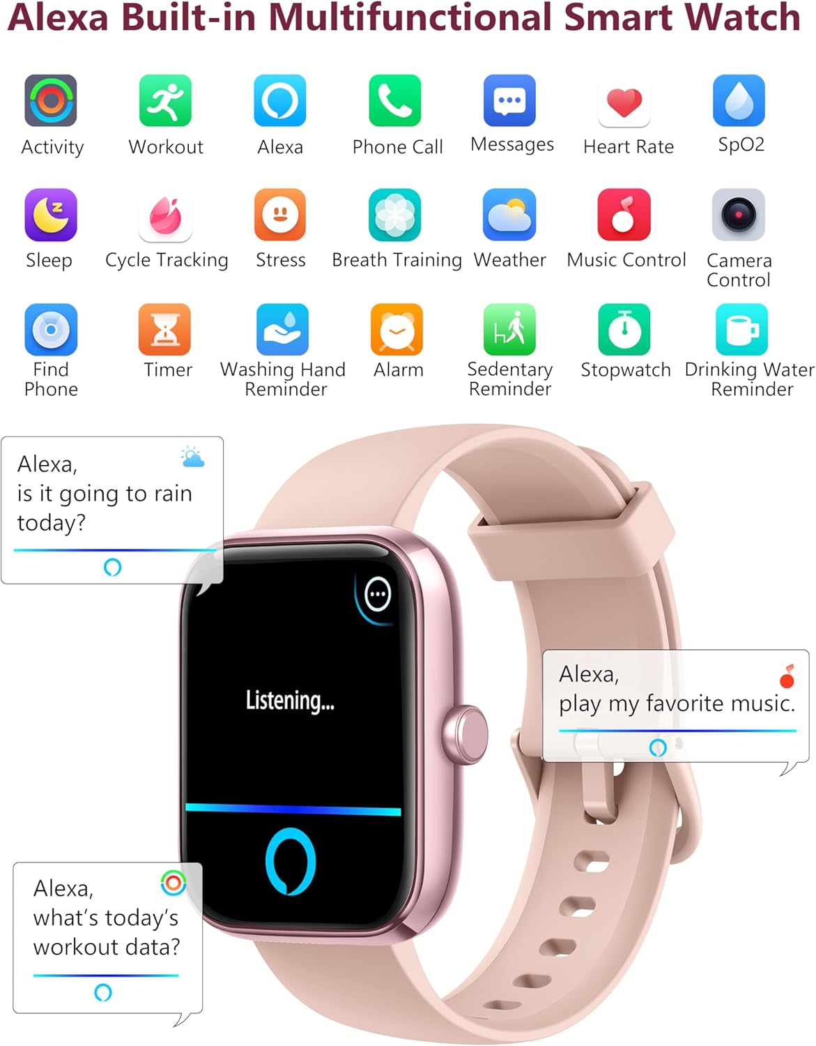 Thumbnail 1 de KALINCO 1.83-inch Smart Watch for women & men with Alexa calls, IP68 fitness tracking and 24/7 health monitoring
