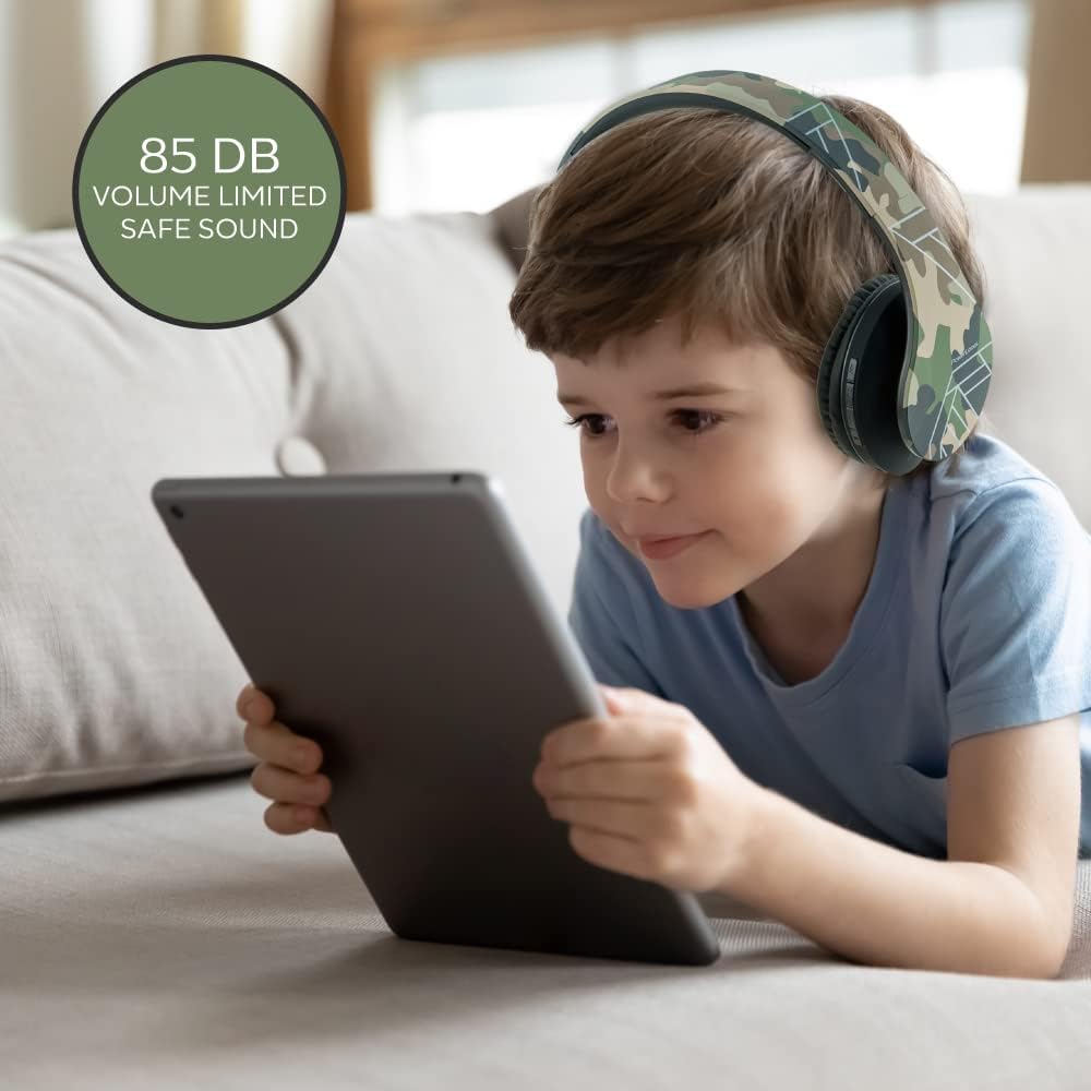 Detalle de PowerLocus P2 Kids Wireless Over-Ear Headphones (Bluetooth) with 85dB Volume Limit and Mic