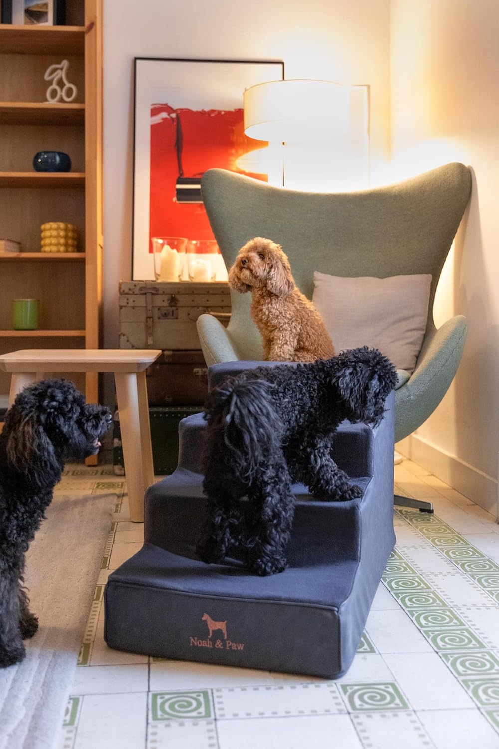 Thumbnail 2 de Noah & Paw Dog Stairs Leather Collection – 17" Extra Wide Bed Ramp, Durable 4-Step Foam Dog Stairs