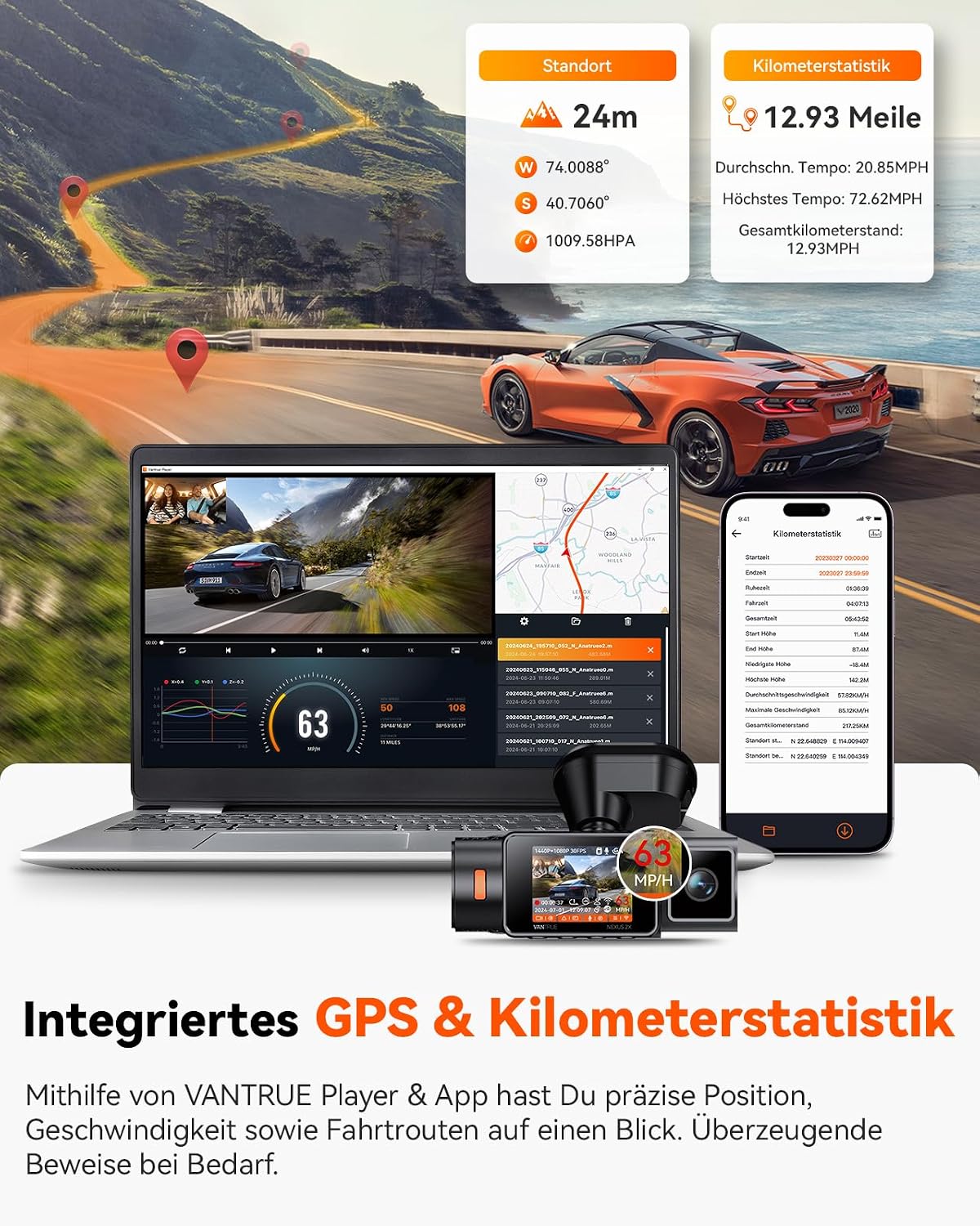 Thumbnail 4 de VANTRUE N2X Dashcam 2.7K+1080P Front Innen