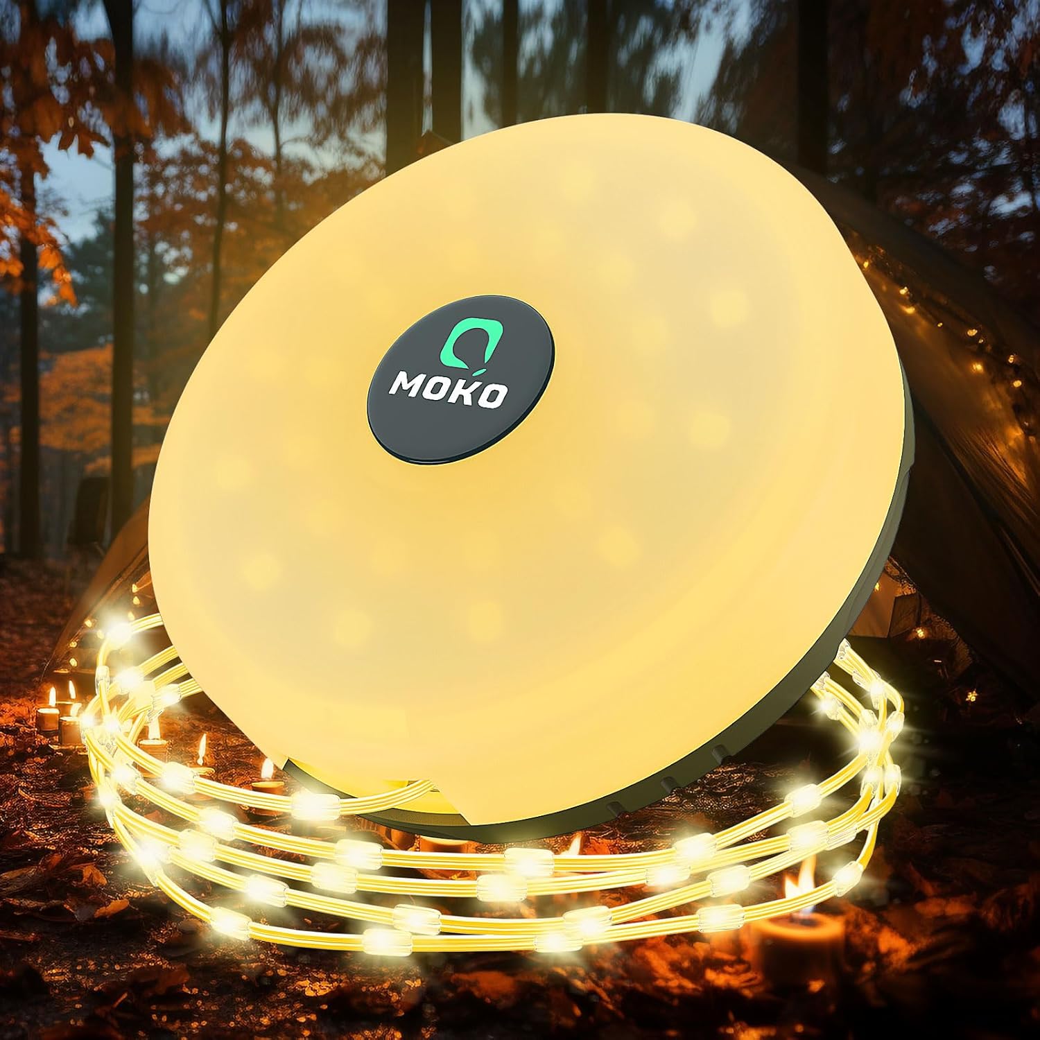 Detalle de MoKo 32.8ft Camping String Light – 4-in-1 rechargeable LED lantern, fairy lights & power bank