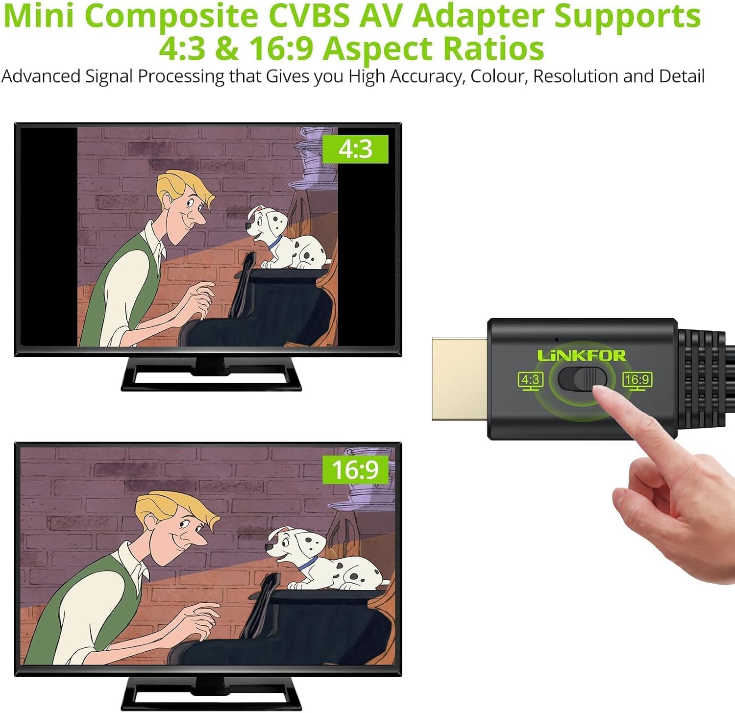 Thumbnail 3 de LiNKFOR RCA to HDMI Converter 1080p (PAL/NTSC) with 150cm AV cable and 4:3/16:9 switch