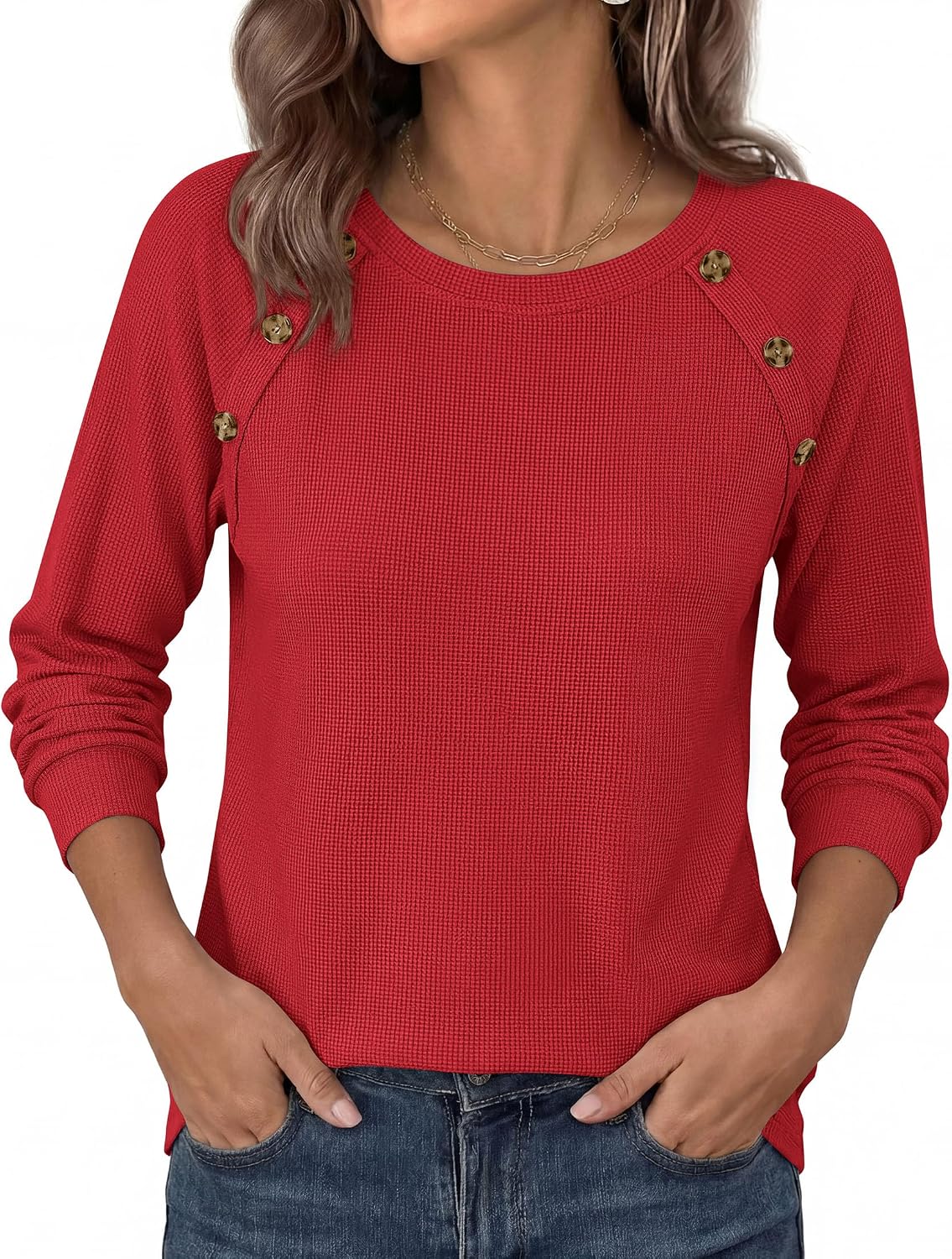 Thumbnail 6 de PRETTYGARDEN PR1559 Waffle-Knit Tunic Top with Raglan Sleeves