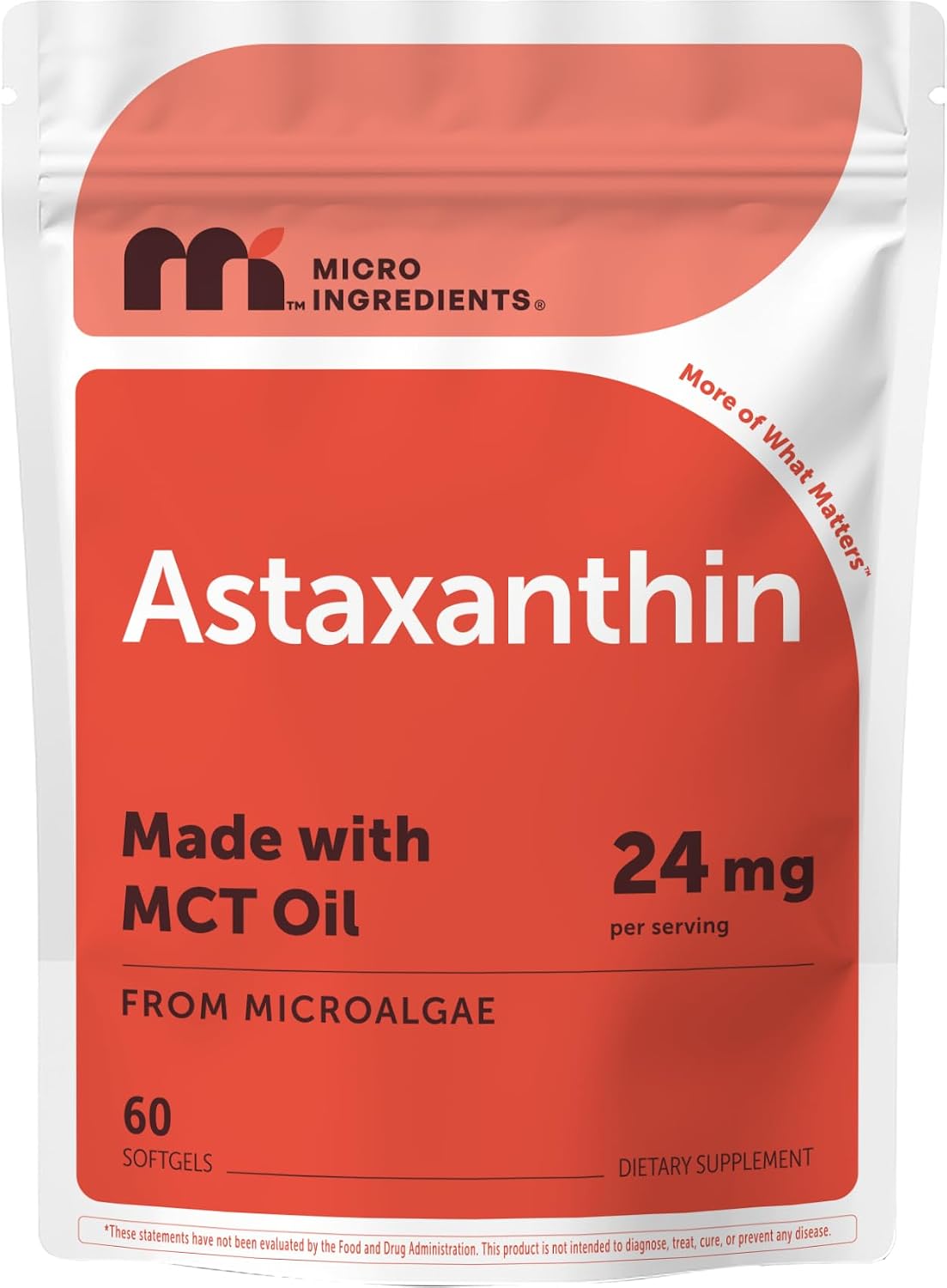 Detalle de Micro Ingredients Astaxanthin 24 mg Softgels with MCT Oil, 60 Count