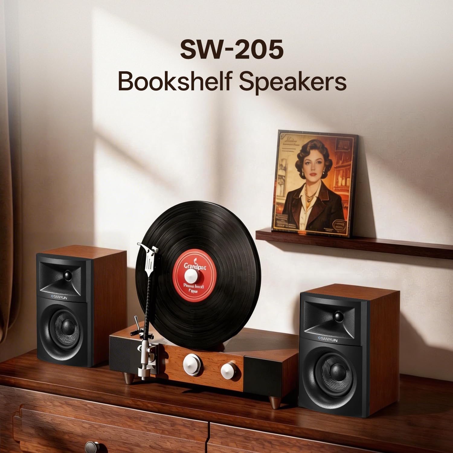 Detalle 2 de Sanyun SW205 4" Bookshelf Speakers with Virtual Surround, Dual-Core DAC/DSP & Bluetooth 5.4 (Red)