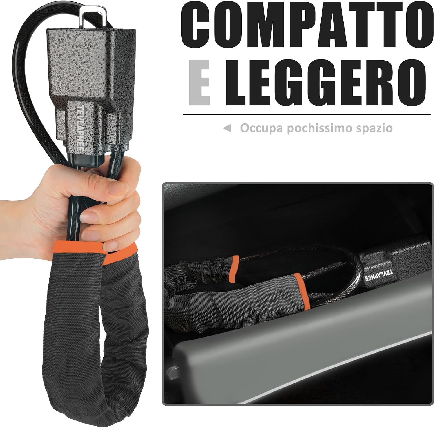 Detalle de Tevlaphee Blocca Sterzo per auto con testa in metallo e 3 chiavi (colore nero, antifurto universale)