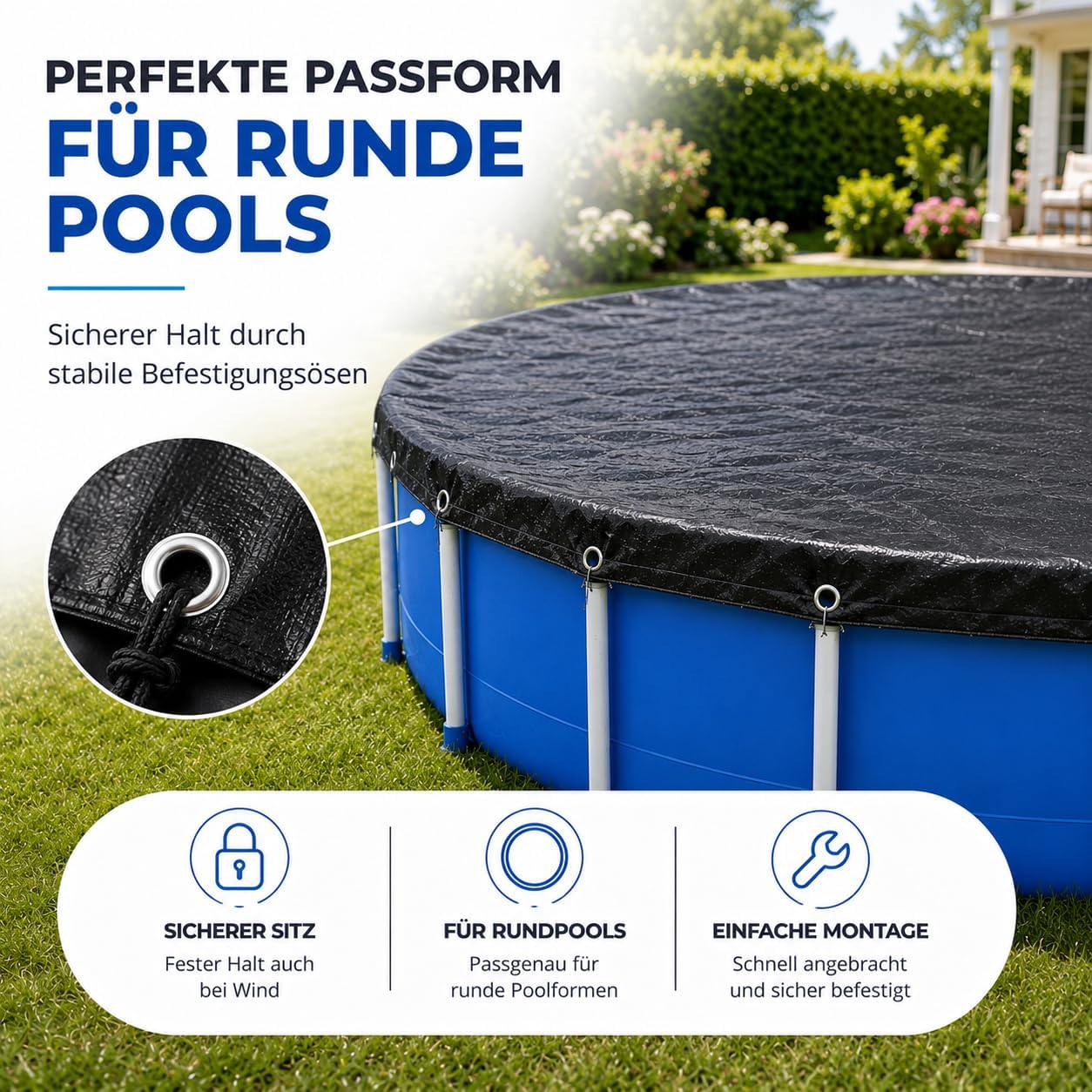 Thumbnail 6 de Telo di copertura per piscina rotonda extra spesso 200 g/m², nero, Ø 680 cm