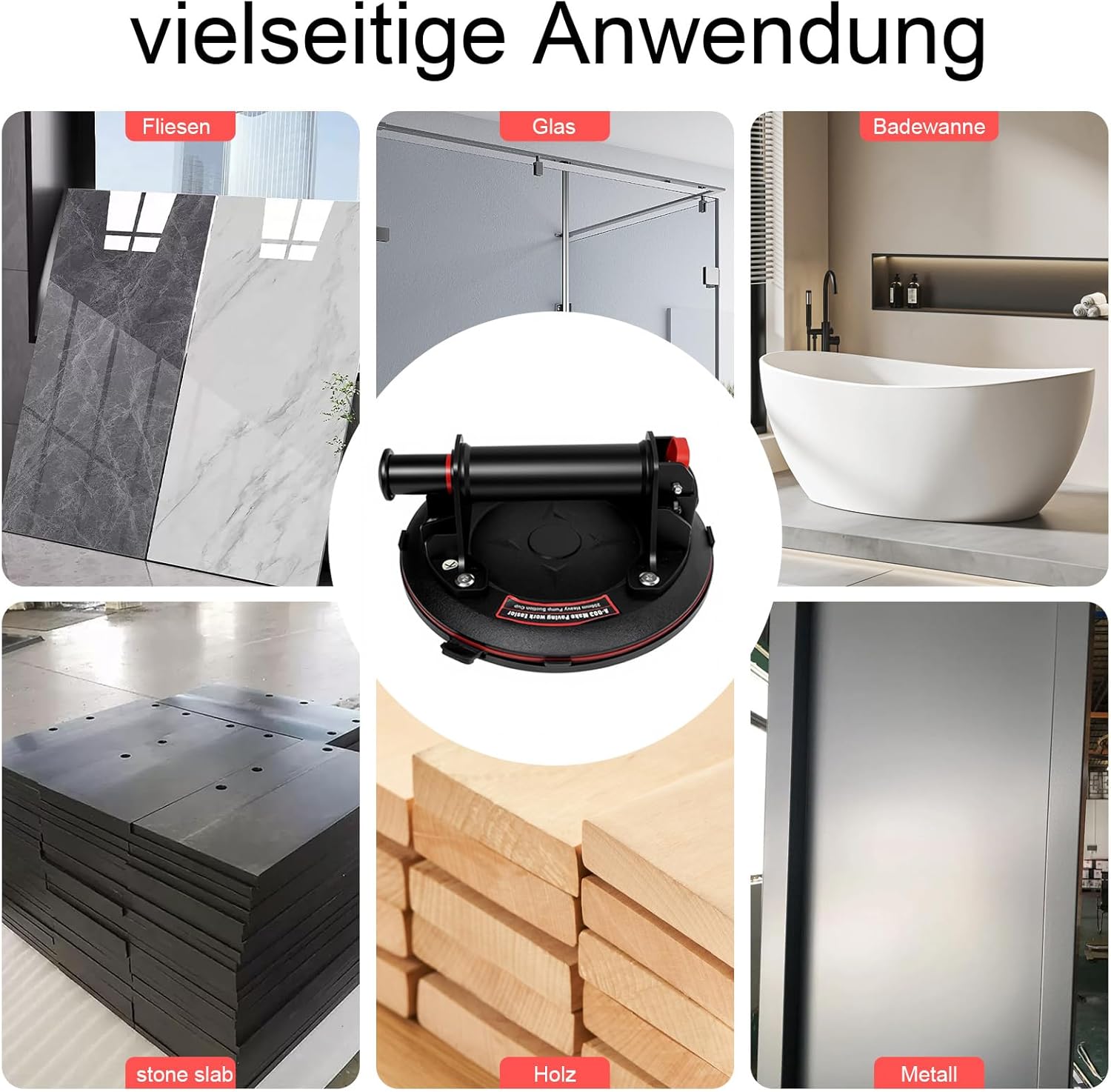 Detalle de URLINE 2er-Set 8" Saugheber Glassauger – Tragkraft max. 200 kg, inkl. robuster Werkzeugkasten